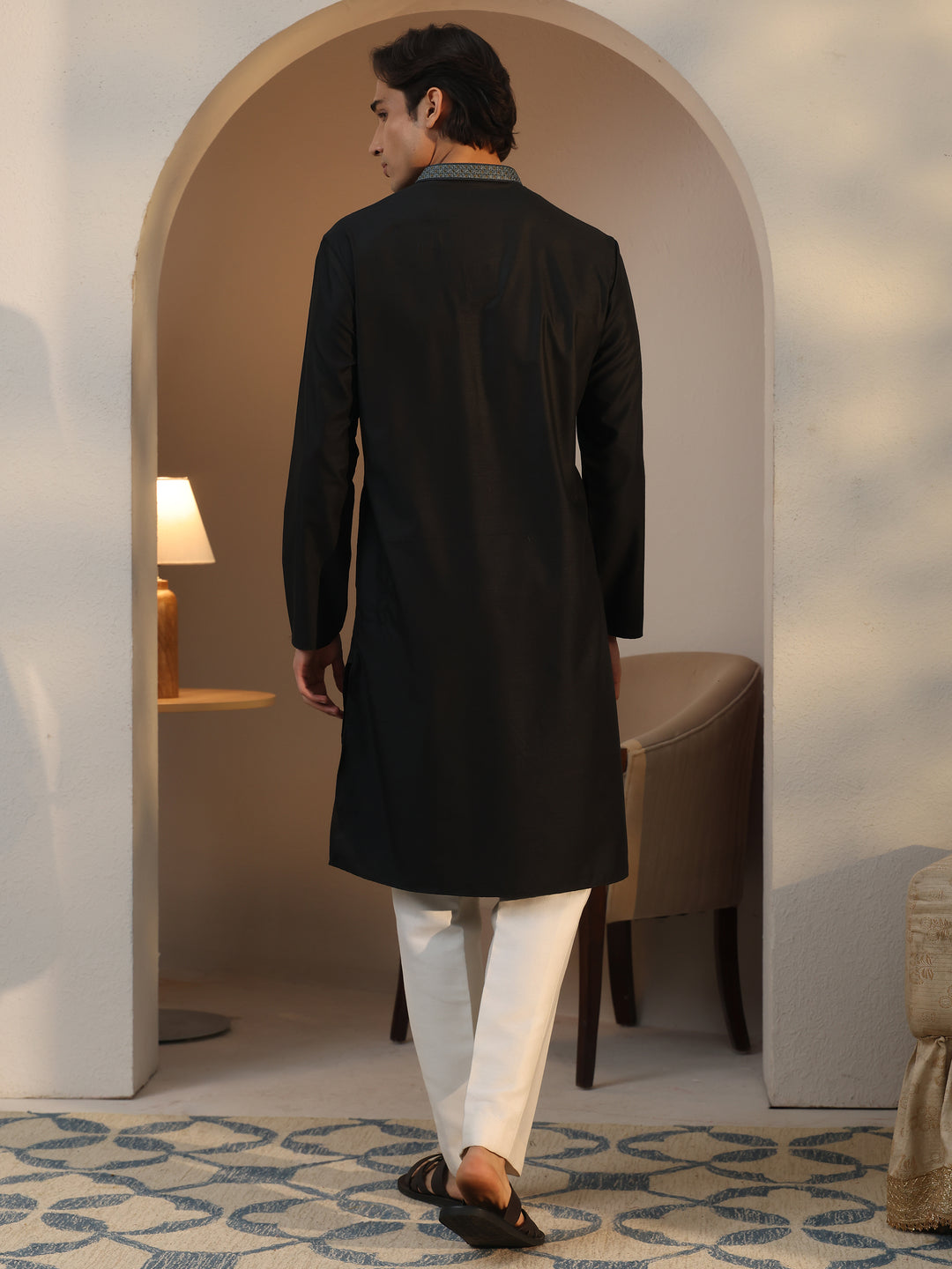  Libas Men's Black Cotton Straight Kurta 