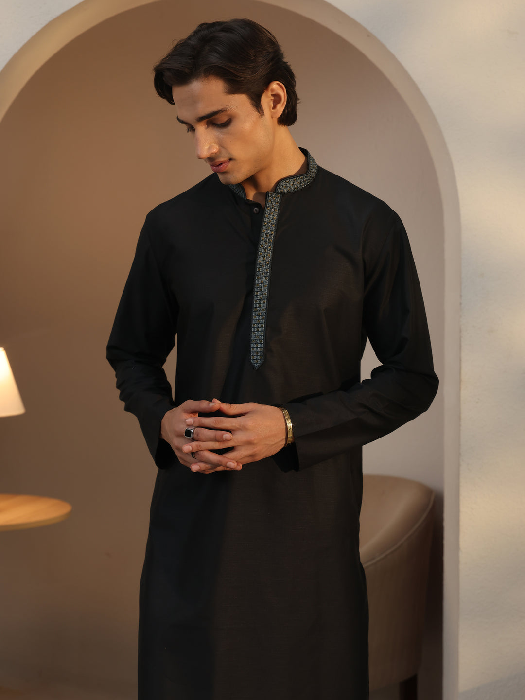 Libas Men's Black Cotton Straight Kurta 