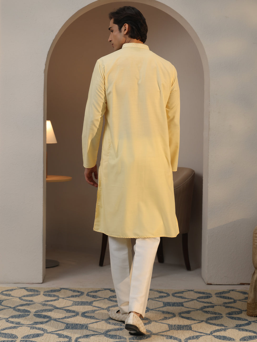  Libas Men's Yellow Cotton Straight Kurta 