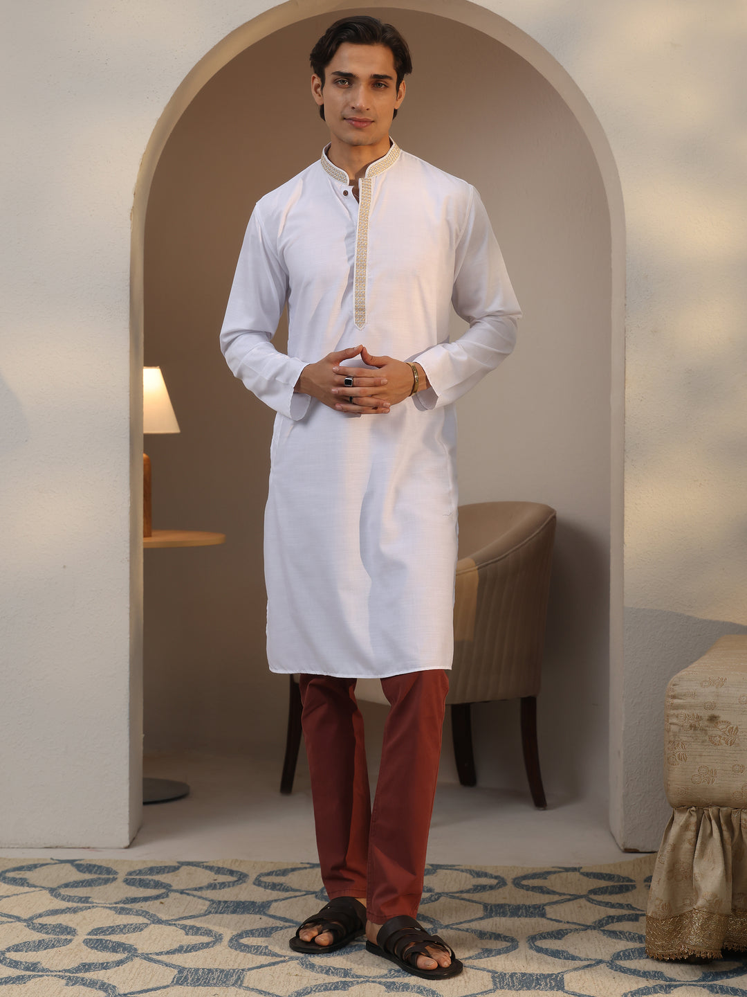  Libas Men's White Cotton Straight Kurta 