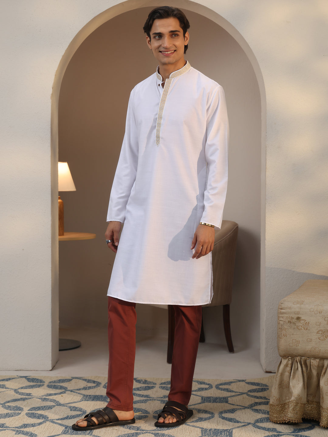  Libas Men's White Cotton Straight Kurta 