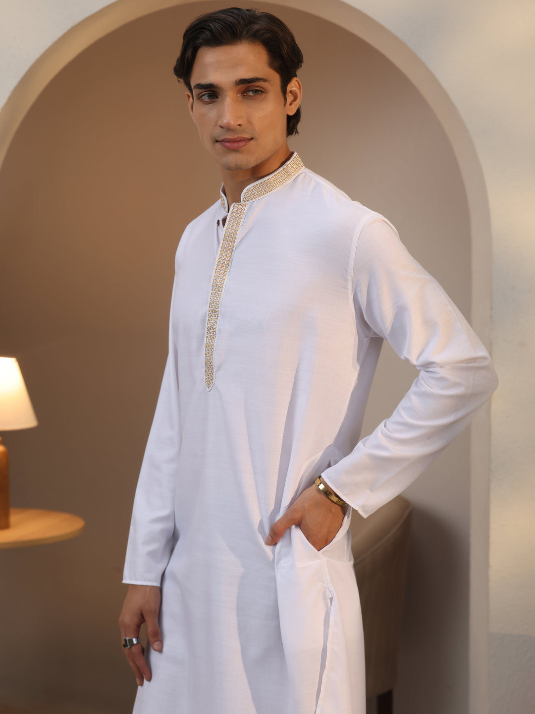  Libas Men's White Cotton Straight Kurta 