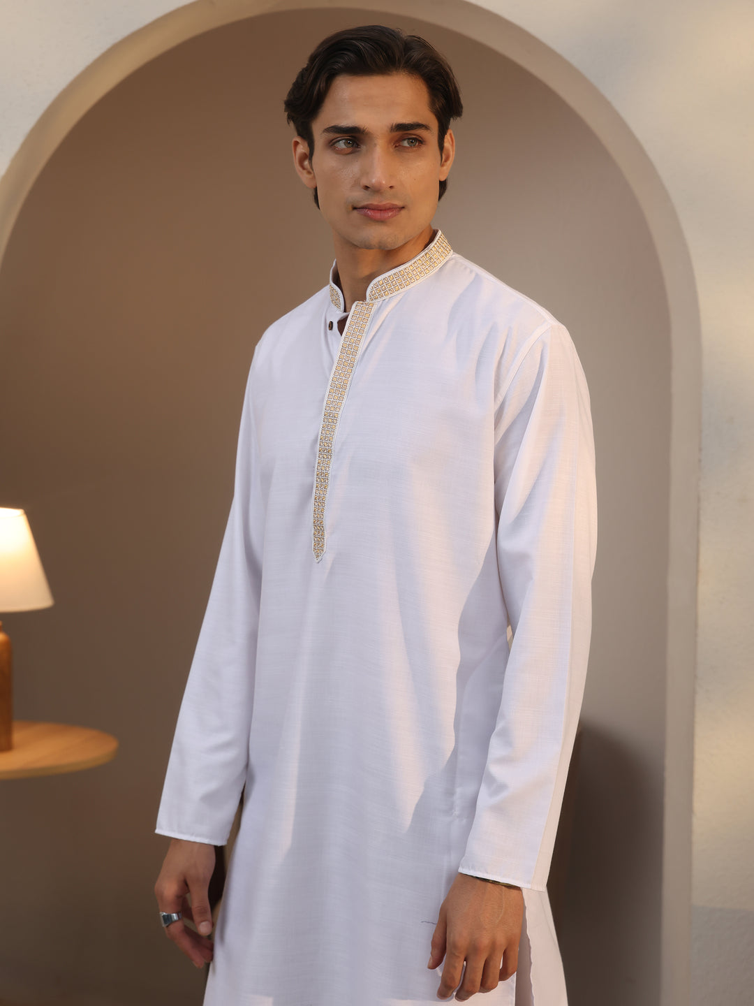  Libas Men's White Cotton Straight Kurta 
