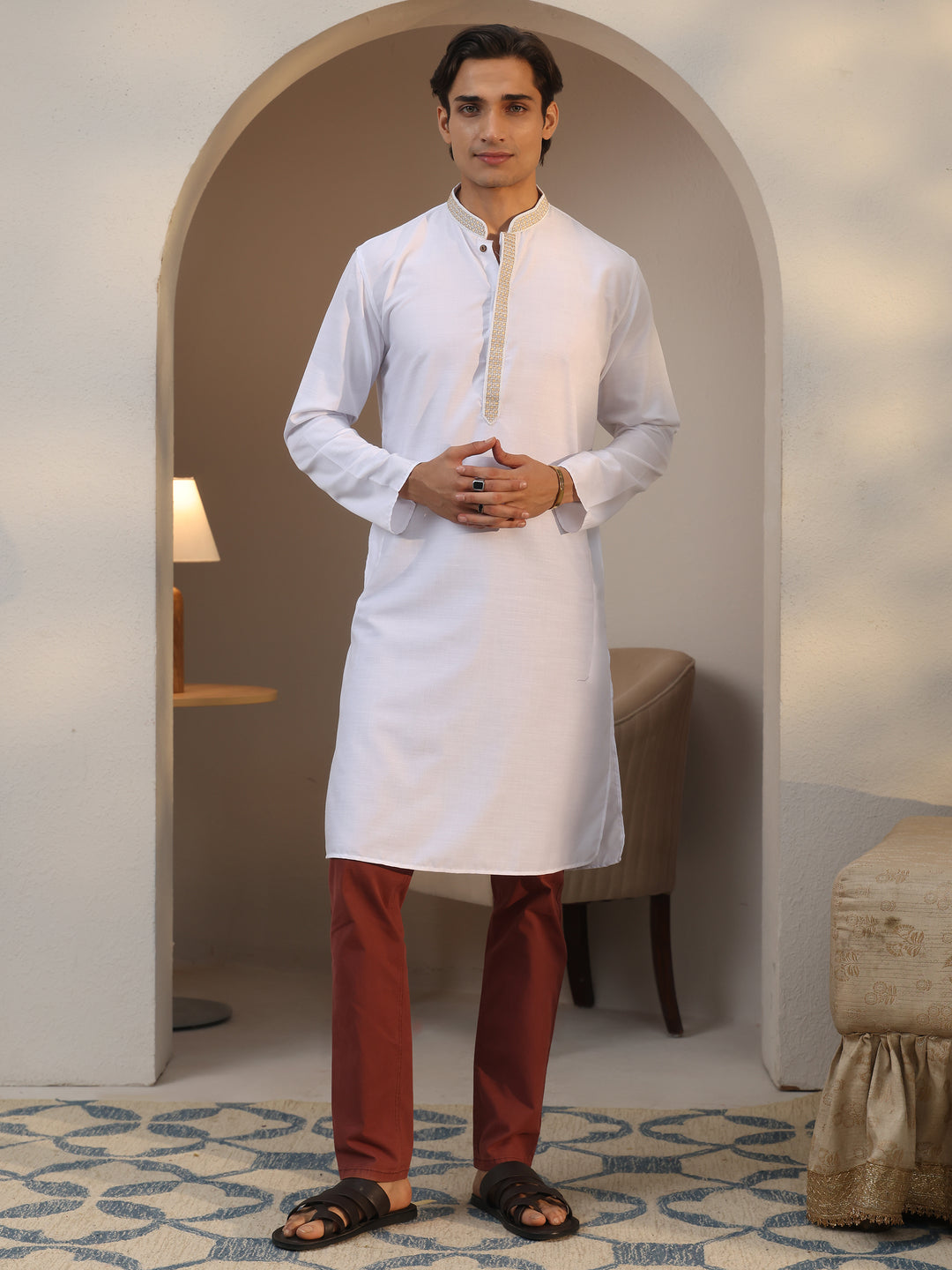  Libas Men's White Cotton Straight Kurta 