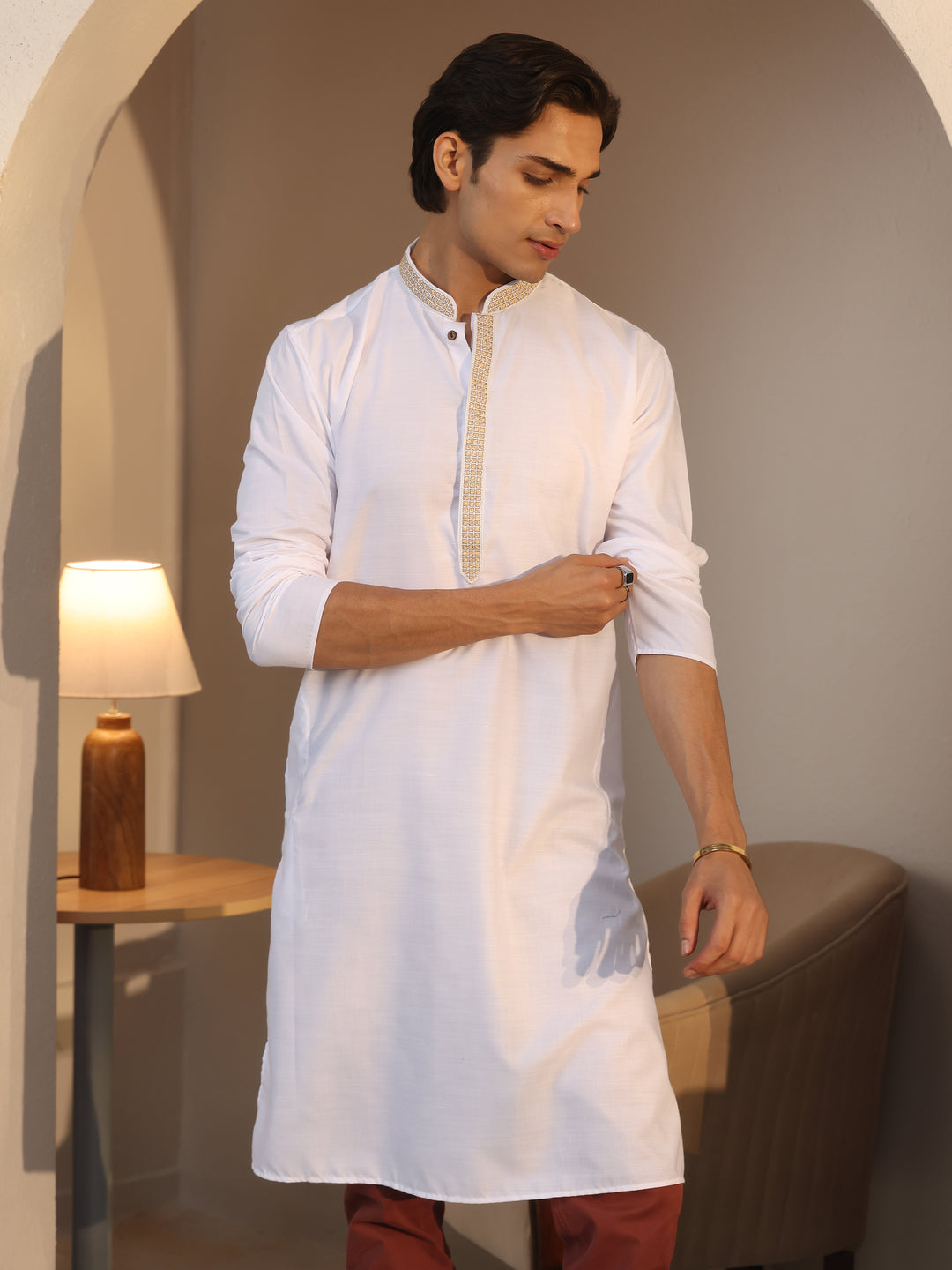 Libas Men's White Cotton Straight Kurta