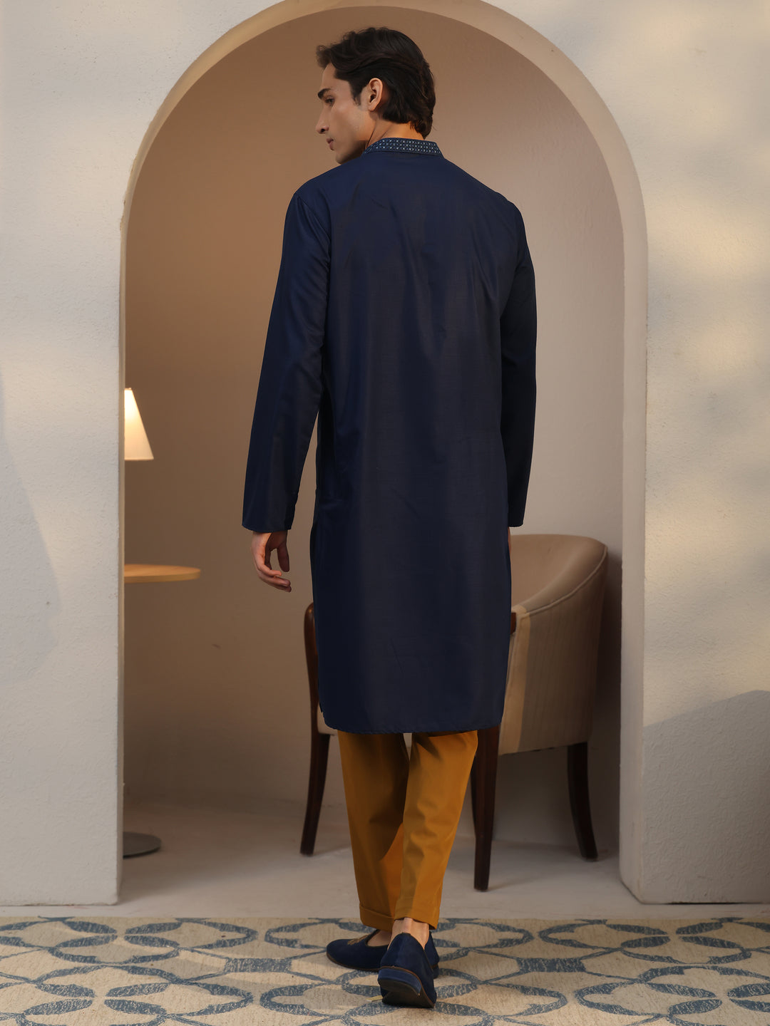  Libas Men's Navy Blue Cotton Straight Kurta 