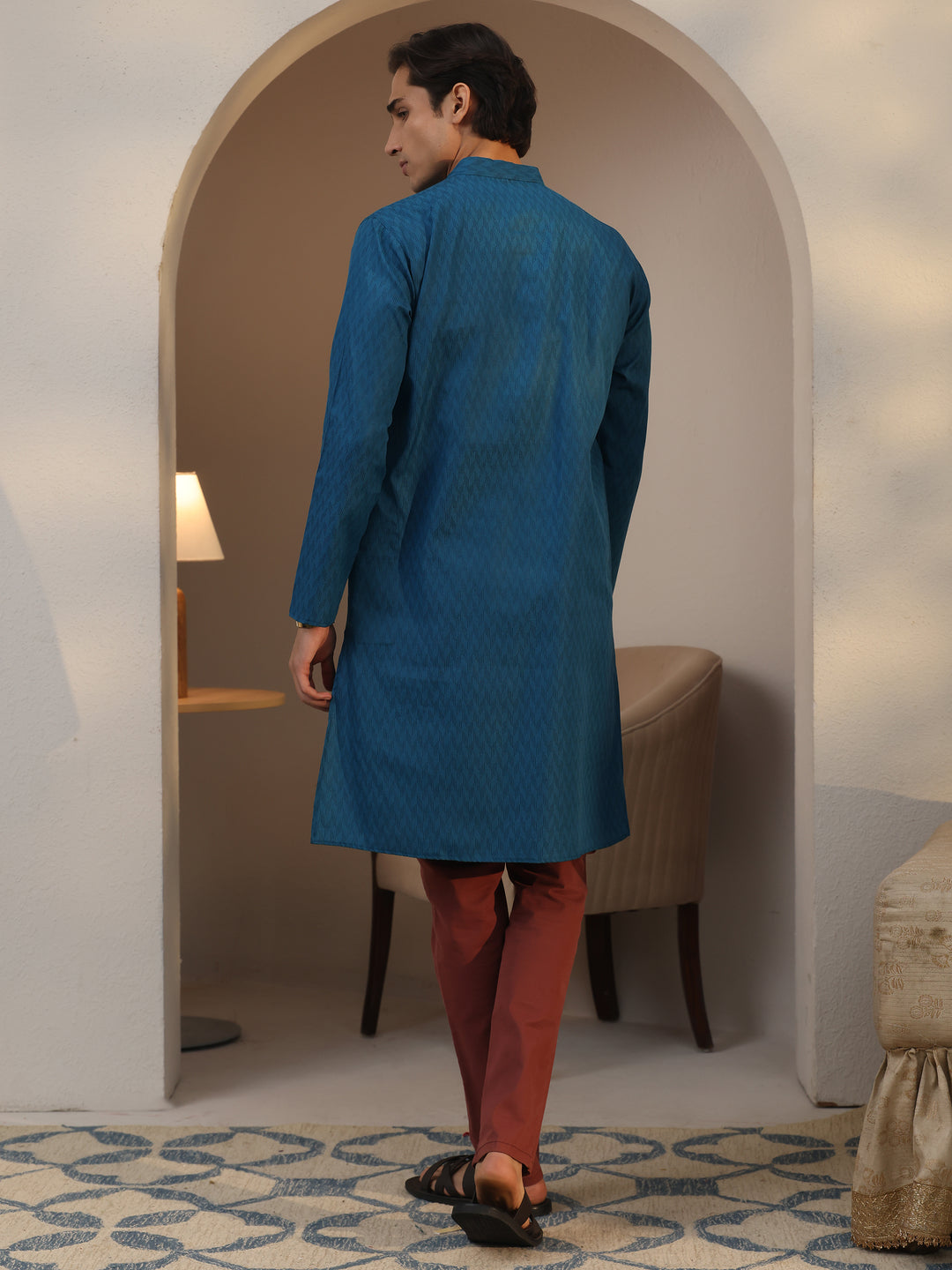  Libas Men's Blue Cotton Blend Straight Kurta 