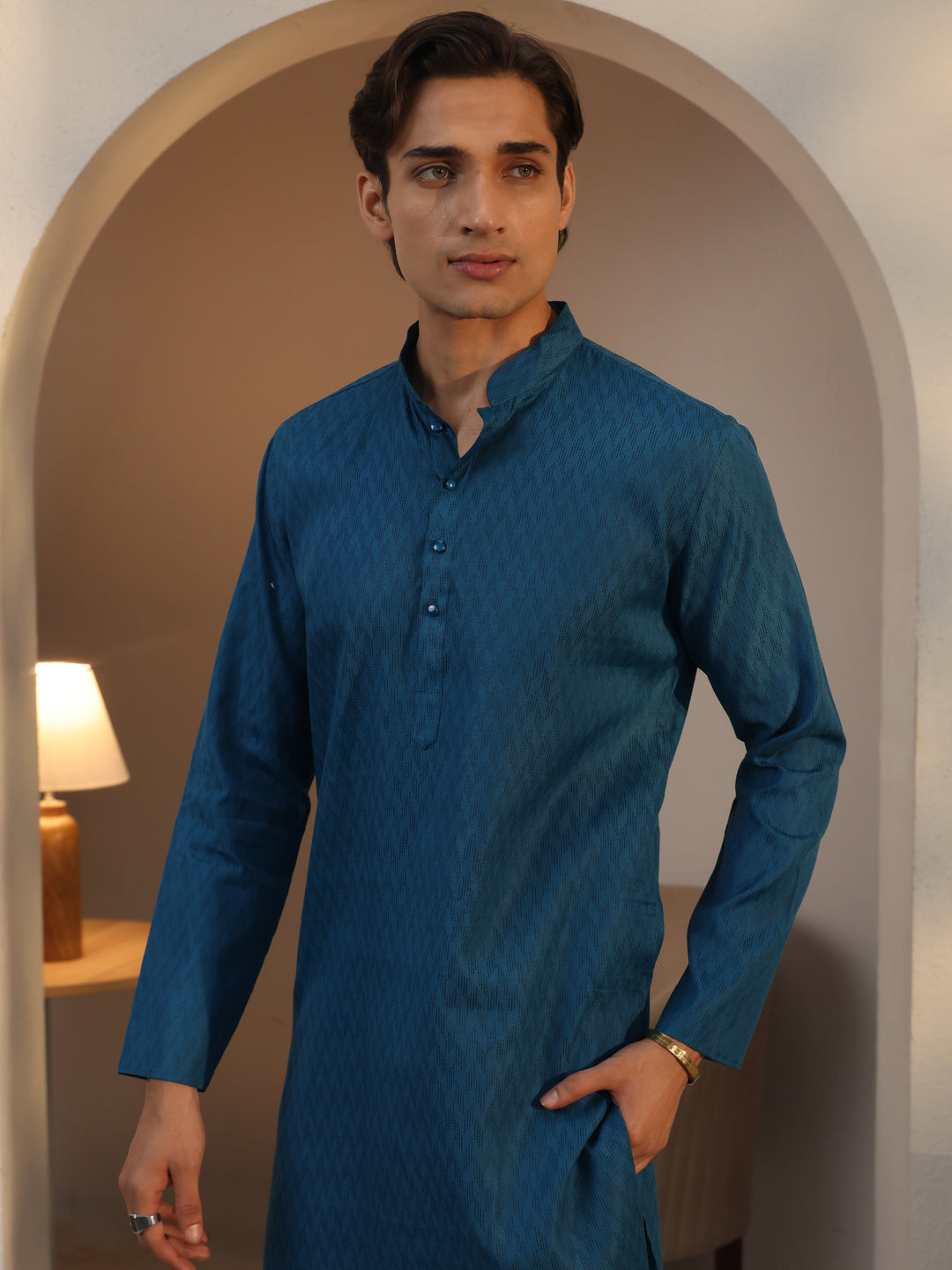  Libas Men's Blue Cotton Blend Straight Kurta 