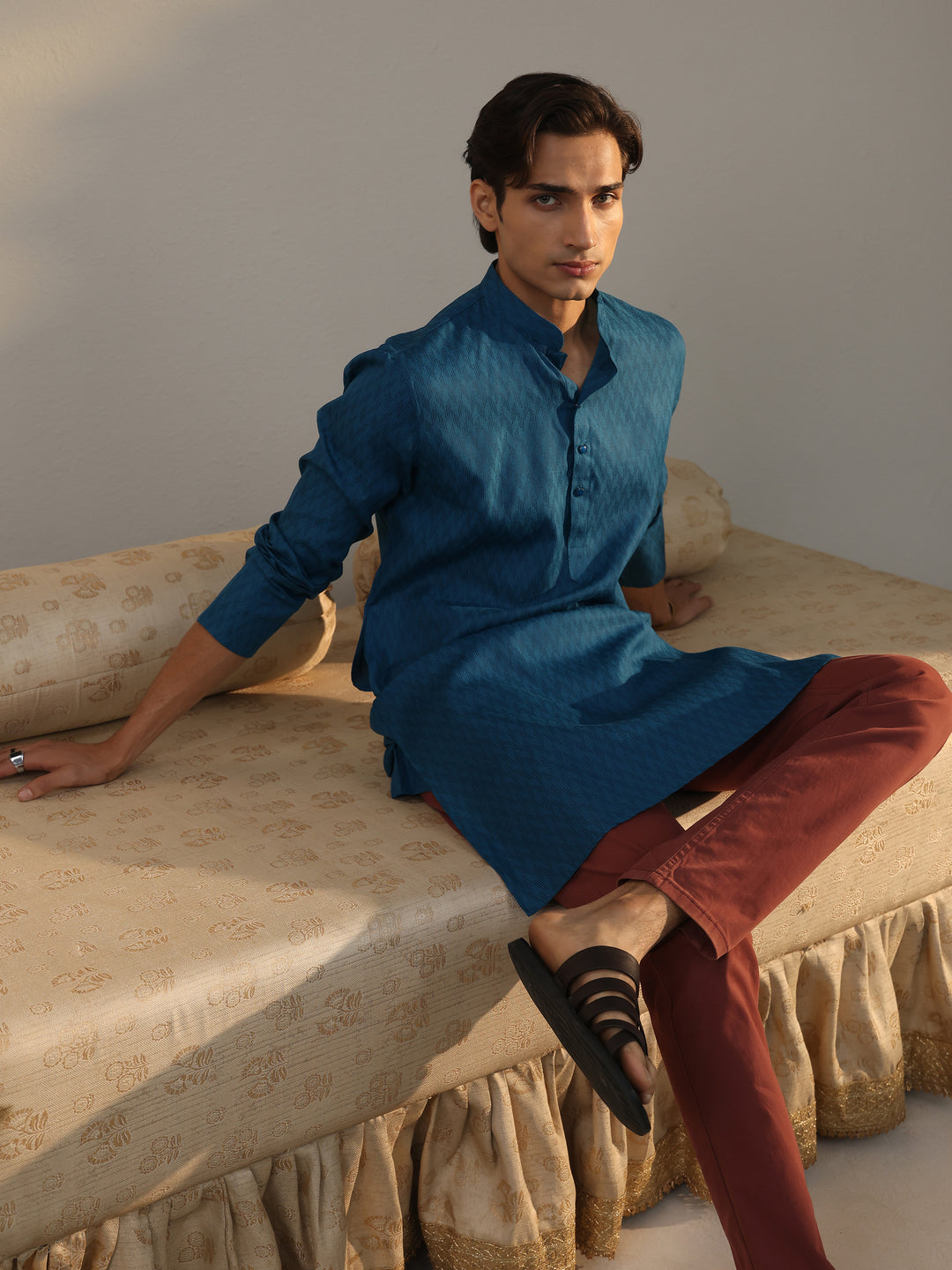 Libas Men's Blue Cotton Blend Straight Kurta 