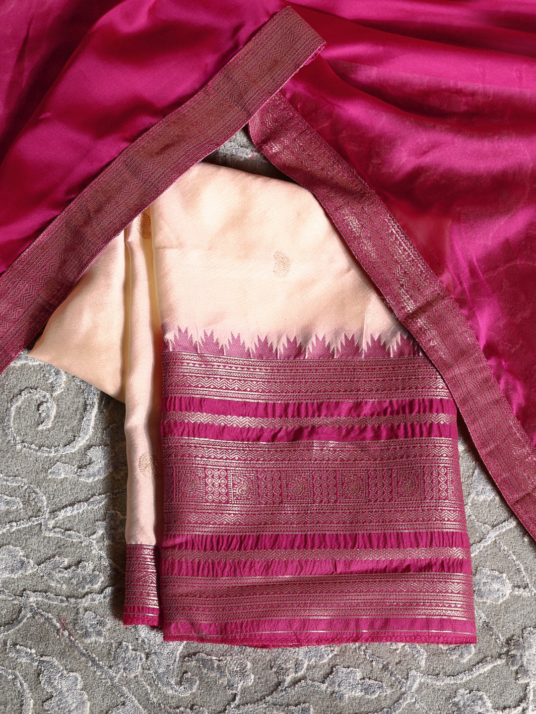  Libas Cream Brocade Semi-Stitched Lehenga Choli 