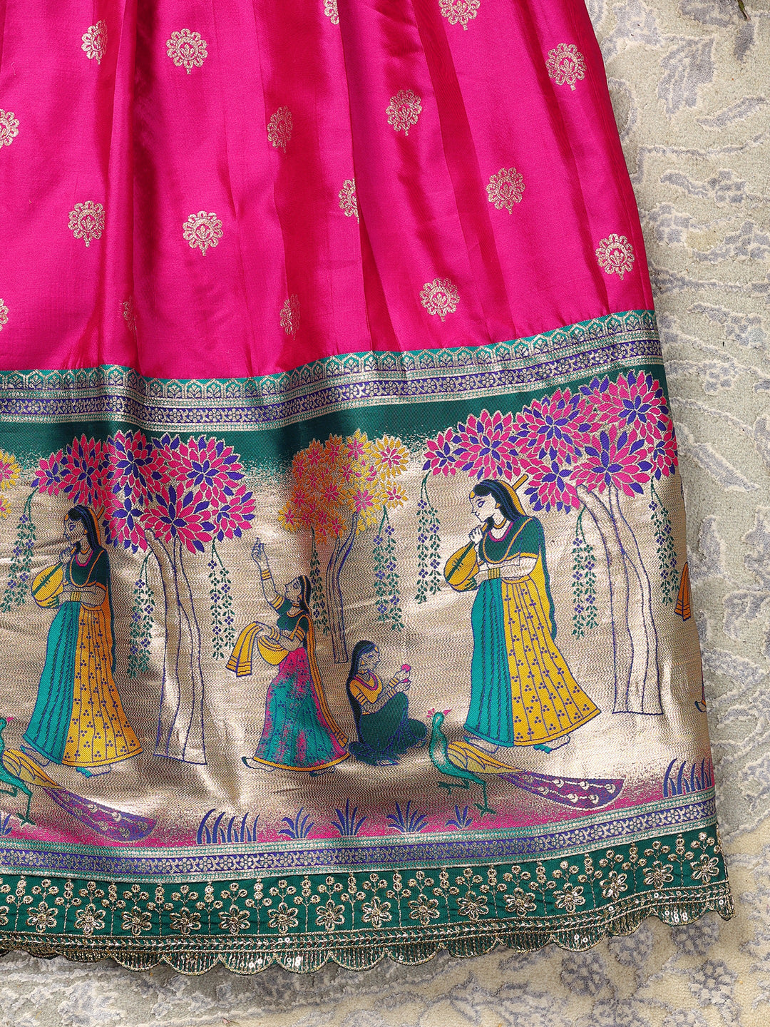  Libas Pink Tribal Printed Brocade Semi-Stitched Lehenga Choli 
