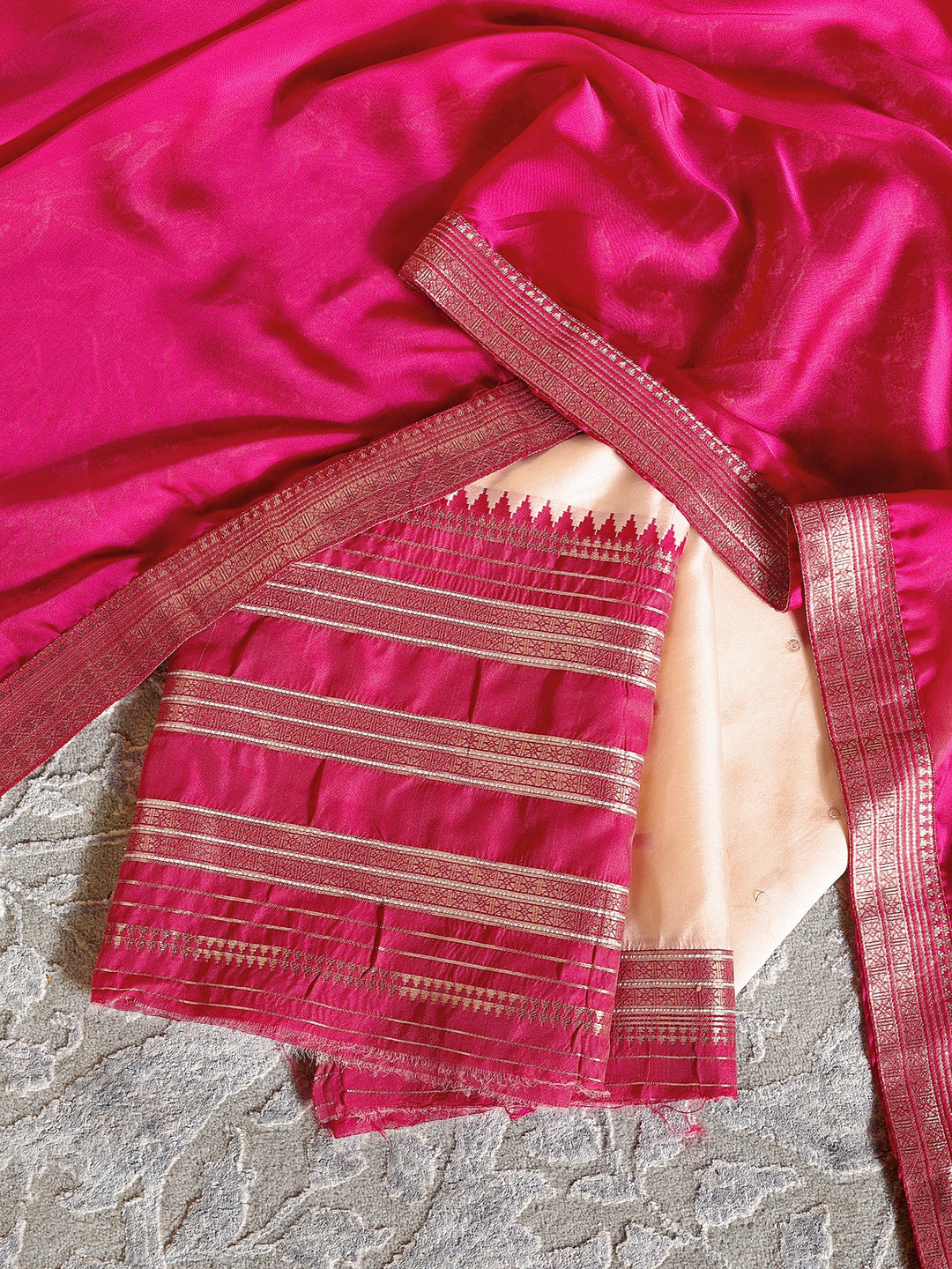  Libas Cream Brocade Semi-Stitched Lehenga Choli 