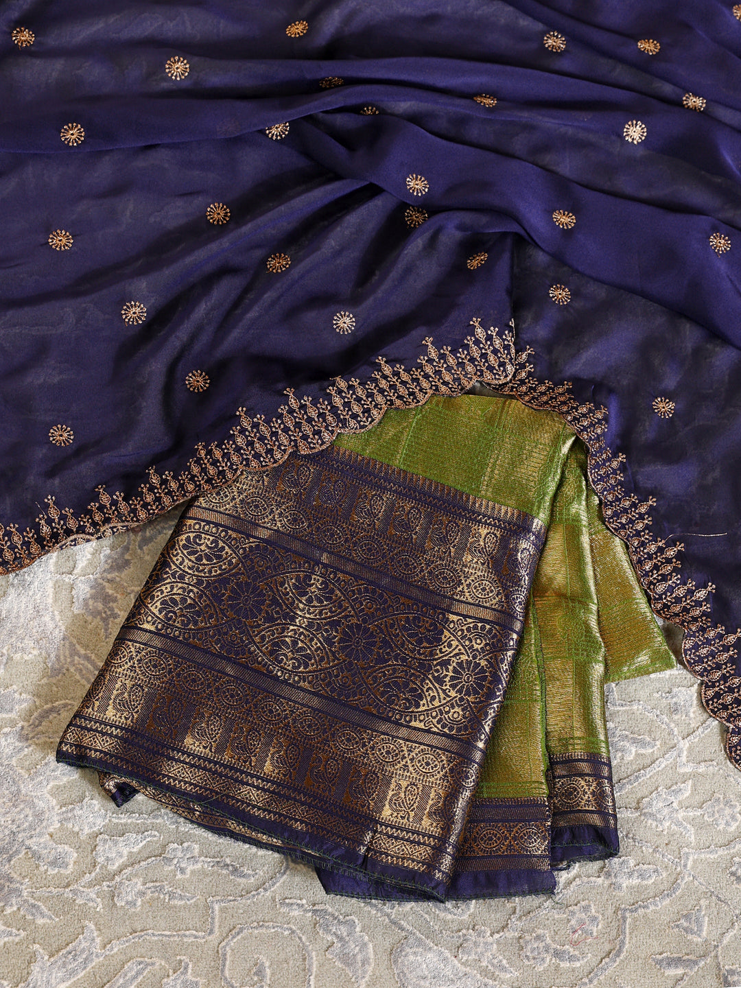  Libas Green Brocade Semi-Stitched Lehenga Choli 