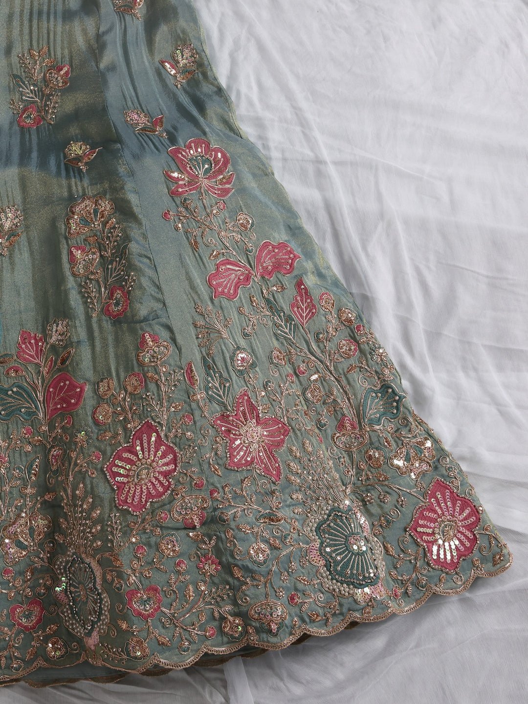  Libas Art Blue Floral Embellished Silk Blend Semi-Stitched Lehenga Choli 