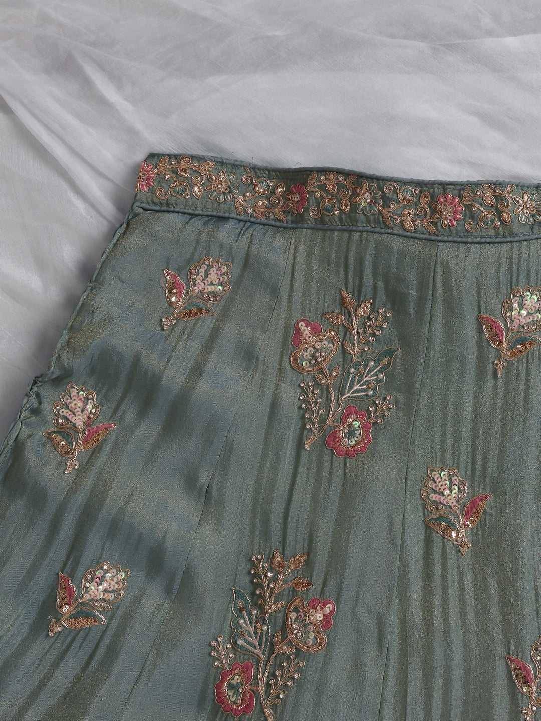  Libas Art Blue Floral Embellished Silk Blend Semi-Stitched Lehenga Choli 