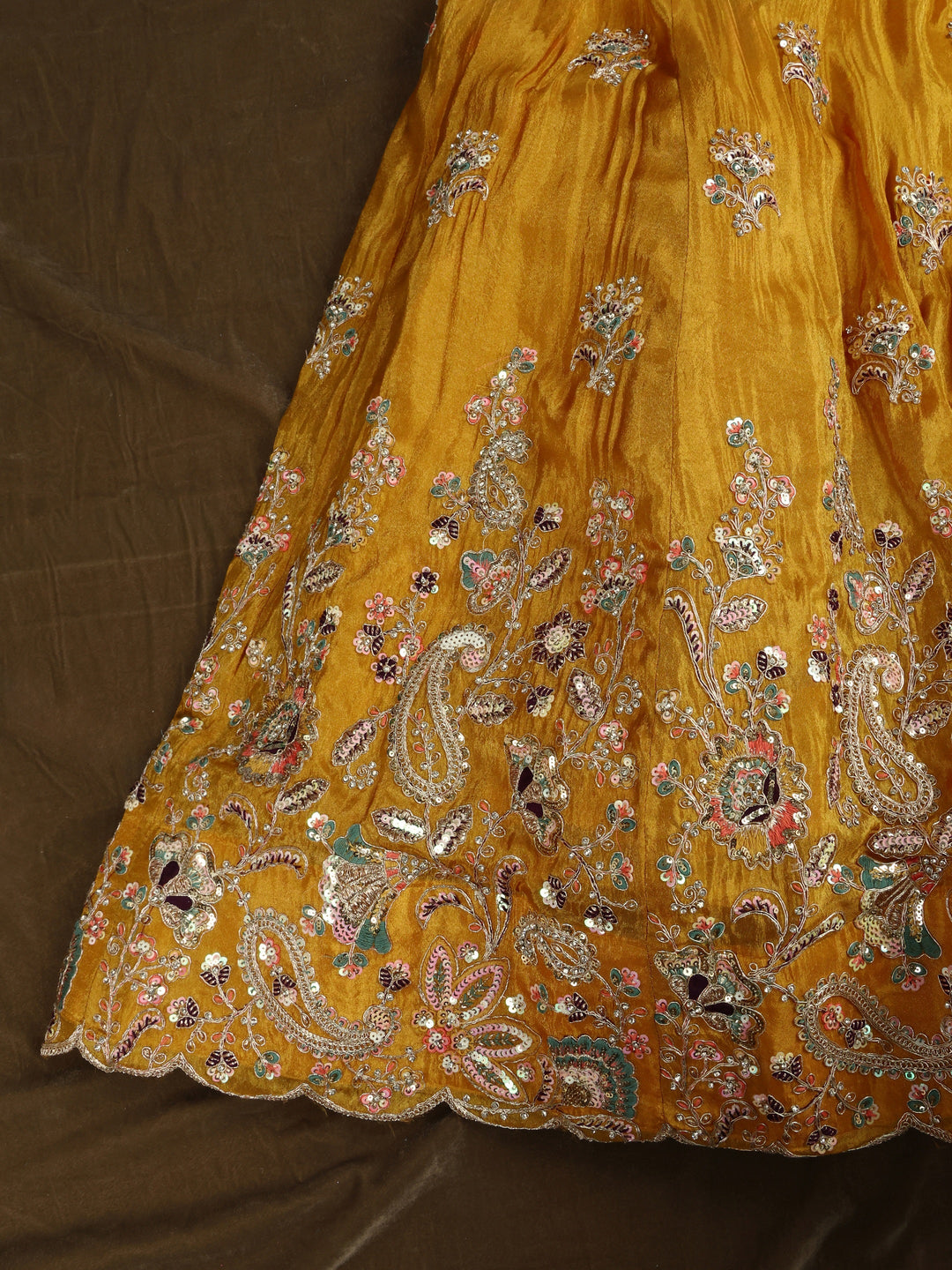  Libas Art Mustard Floral Embellished Silk Blend Semi-Stitched Lehenga Choli 