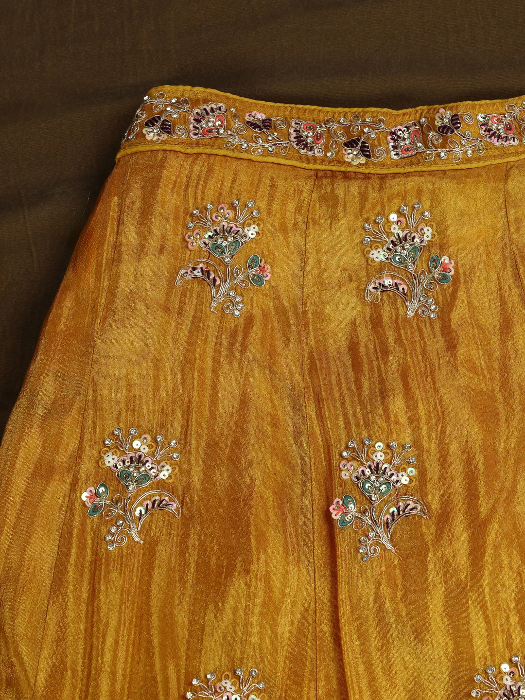  Libas Art Mustard Floral Embellished Silk Blend Semi-Stitched Lehenga Choli 