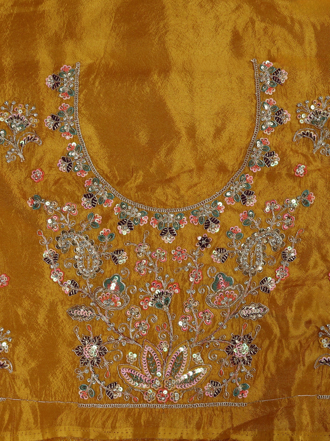  Libas Art Mustard Floral Embellished Silk Blend Semi-Stitched Lehenga Choli 
