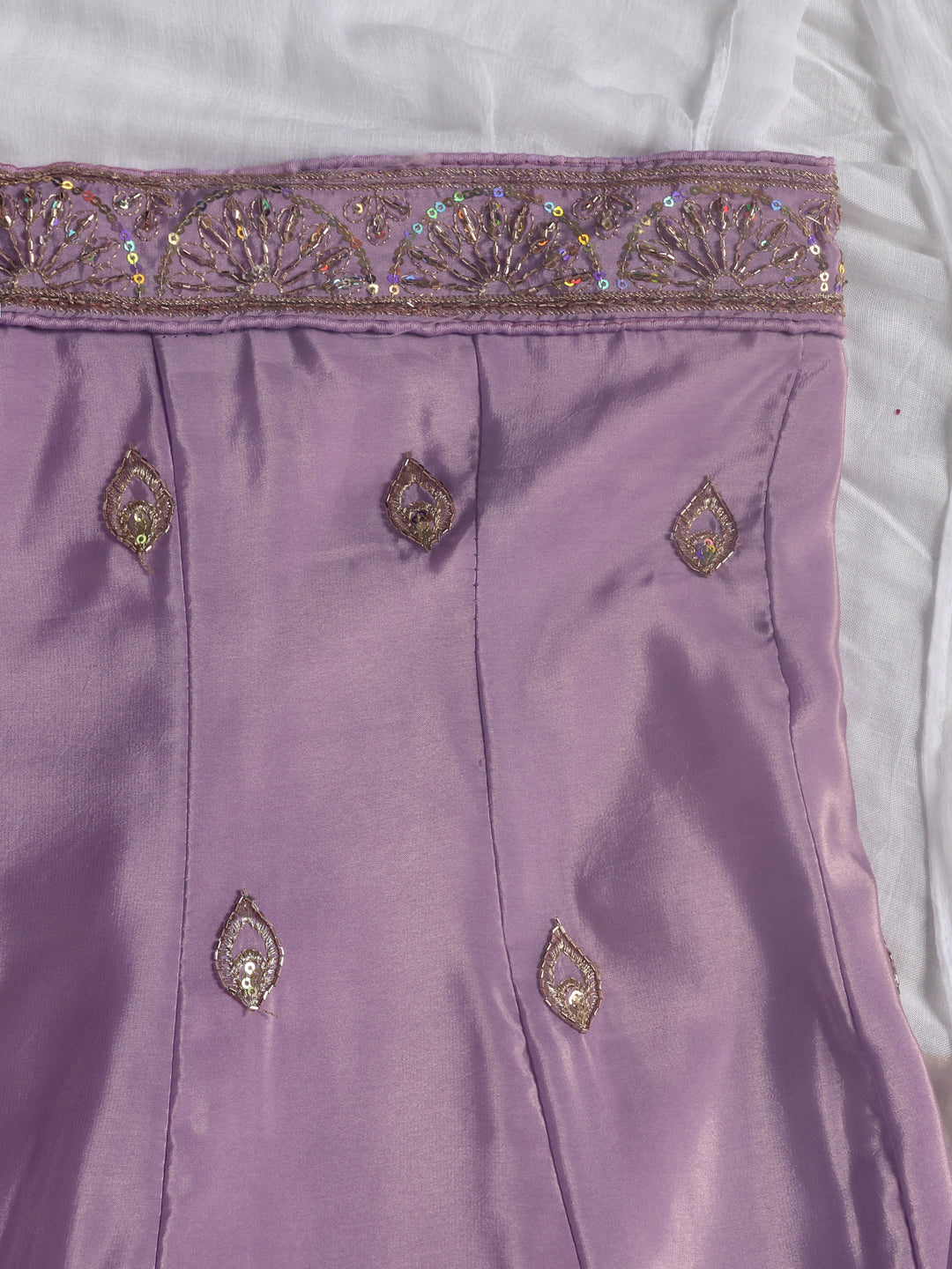  Libas Lavender Peacock Embroidered Tissue Semi-Stitched Lehenga Choli 