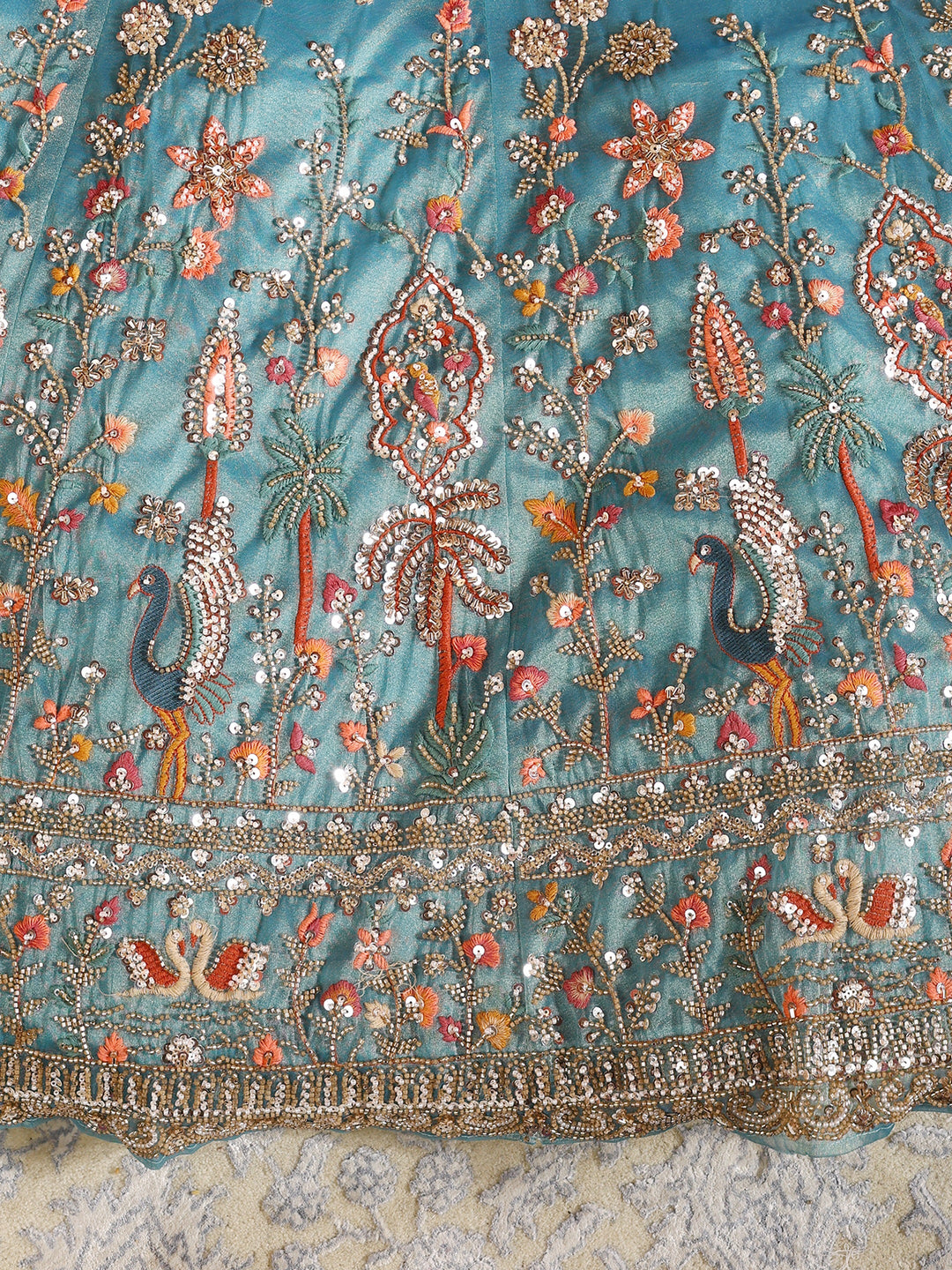  Libas Art Blue Zari Embellished Tissue Semi-Stitched Lehenga Choli 
