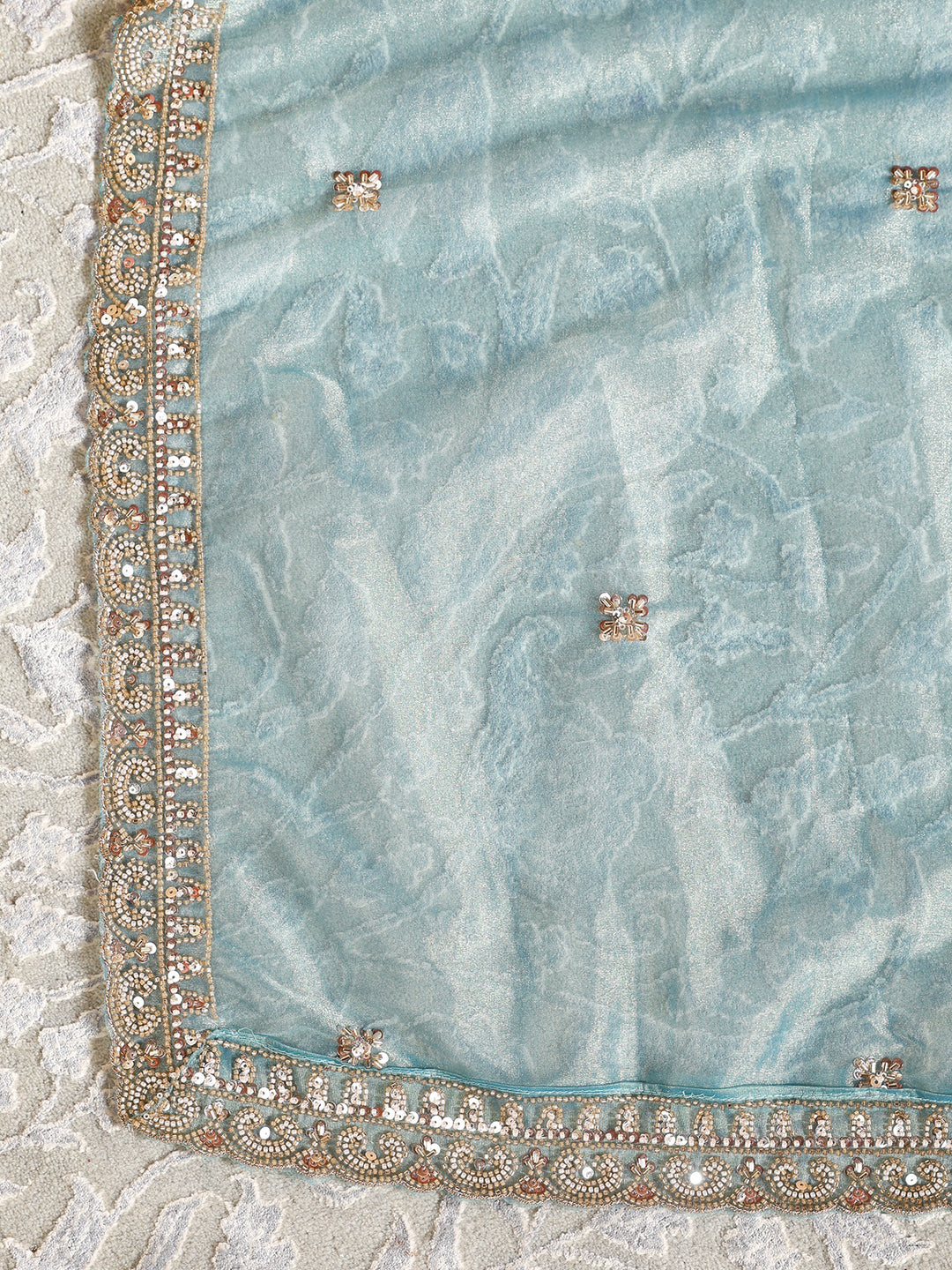  Libas Art Blue Zari Embellished Tissue Semi-Stitched Lehenga Choli 