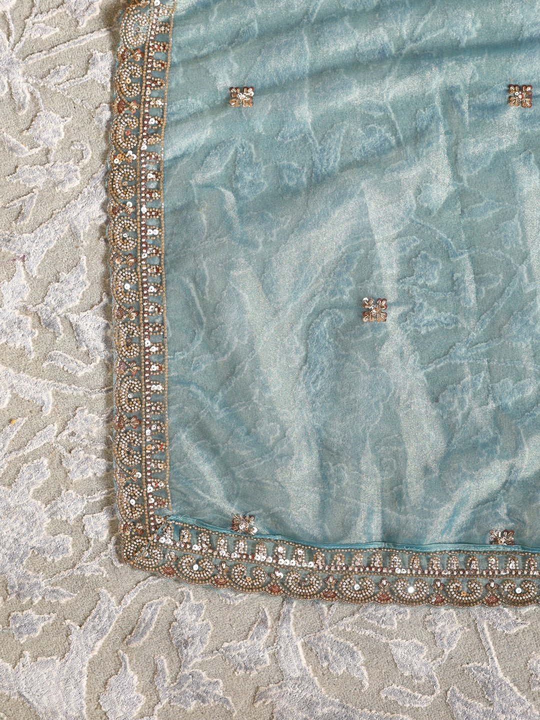  Libas Art Blue Zari Embellished Tissue Semi-Stitched Lehenga Choli 