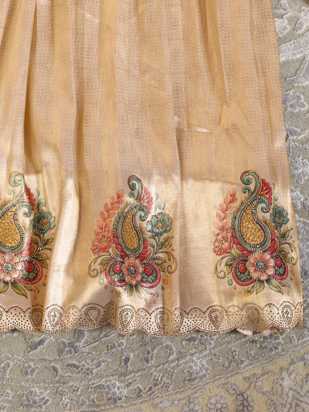  Libas Art Golden Embroidered Silk Blend Semi-Stitched Lehenga Choli 