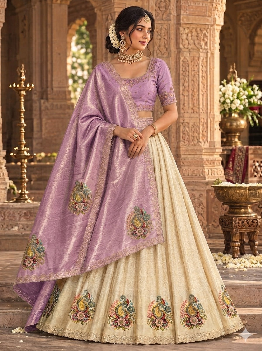  Libas Art Golden Embroidered Silk Blend Semi-Stitched Lehenga Choli 