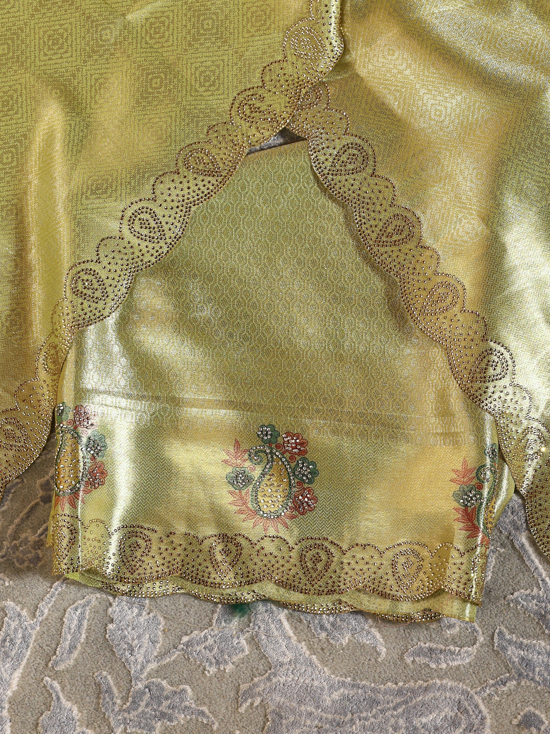  Libas Art Golden Embroidered Silk Blend Semi-Stitched Lehenga Choli 