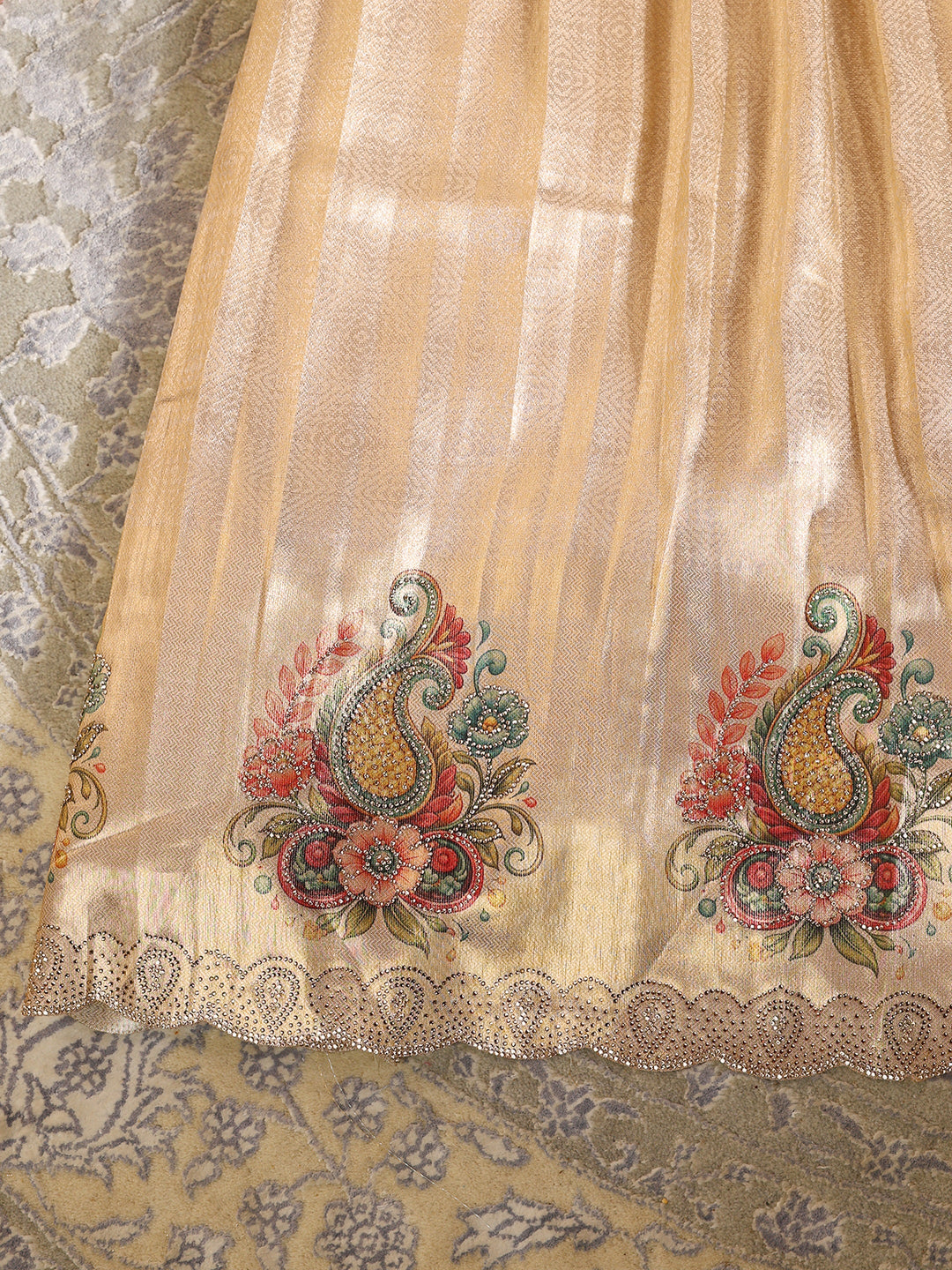  Libas Art Golden Embroidered Silk Blend Semi-Stitched Lehenga Choli 