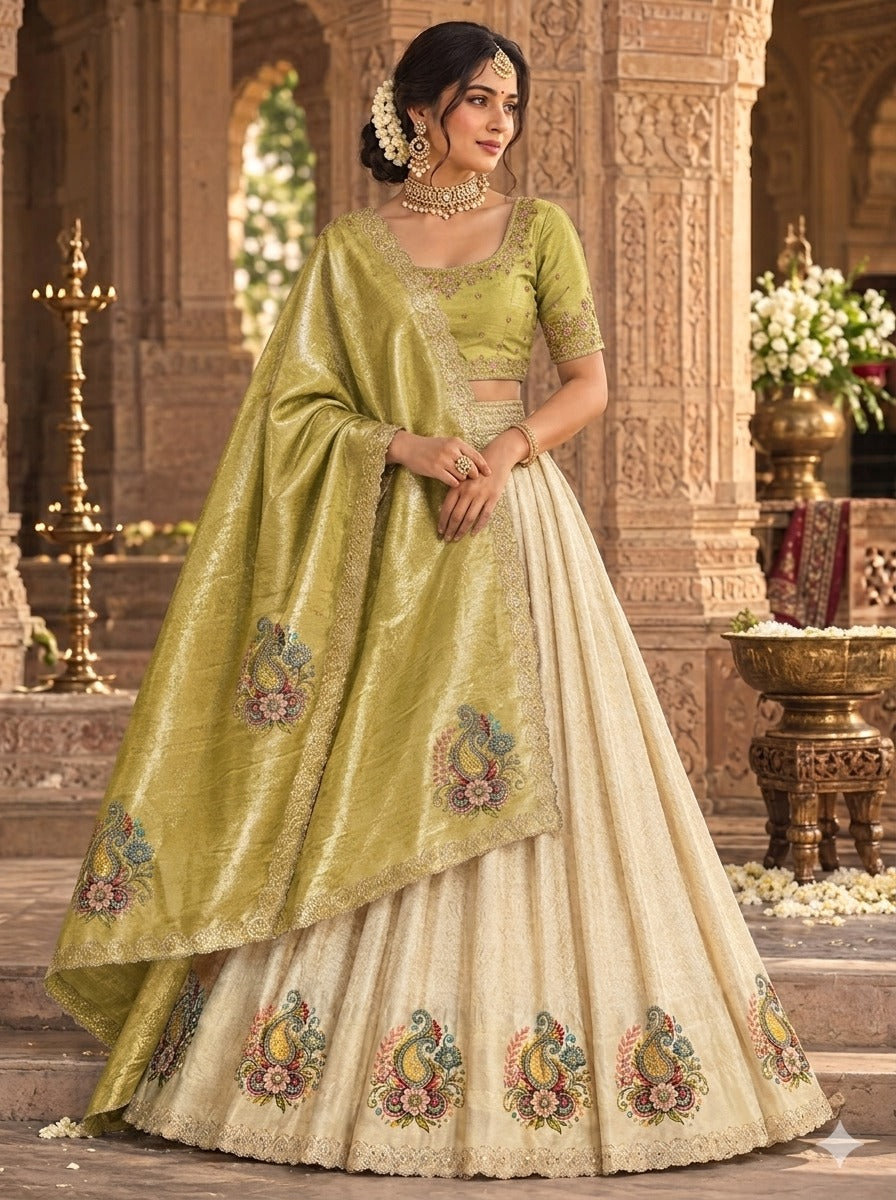  Libas Art Golden Embroidered Silk Blend Semi-Stitched Lehenga Choli 