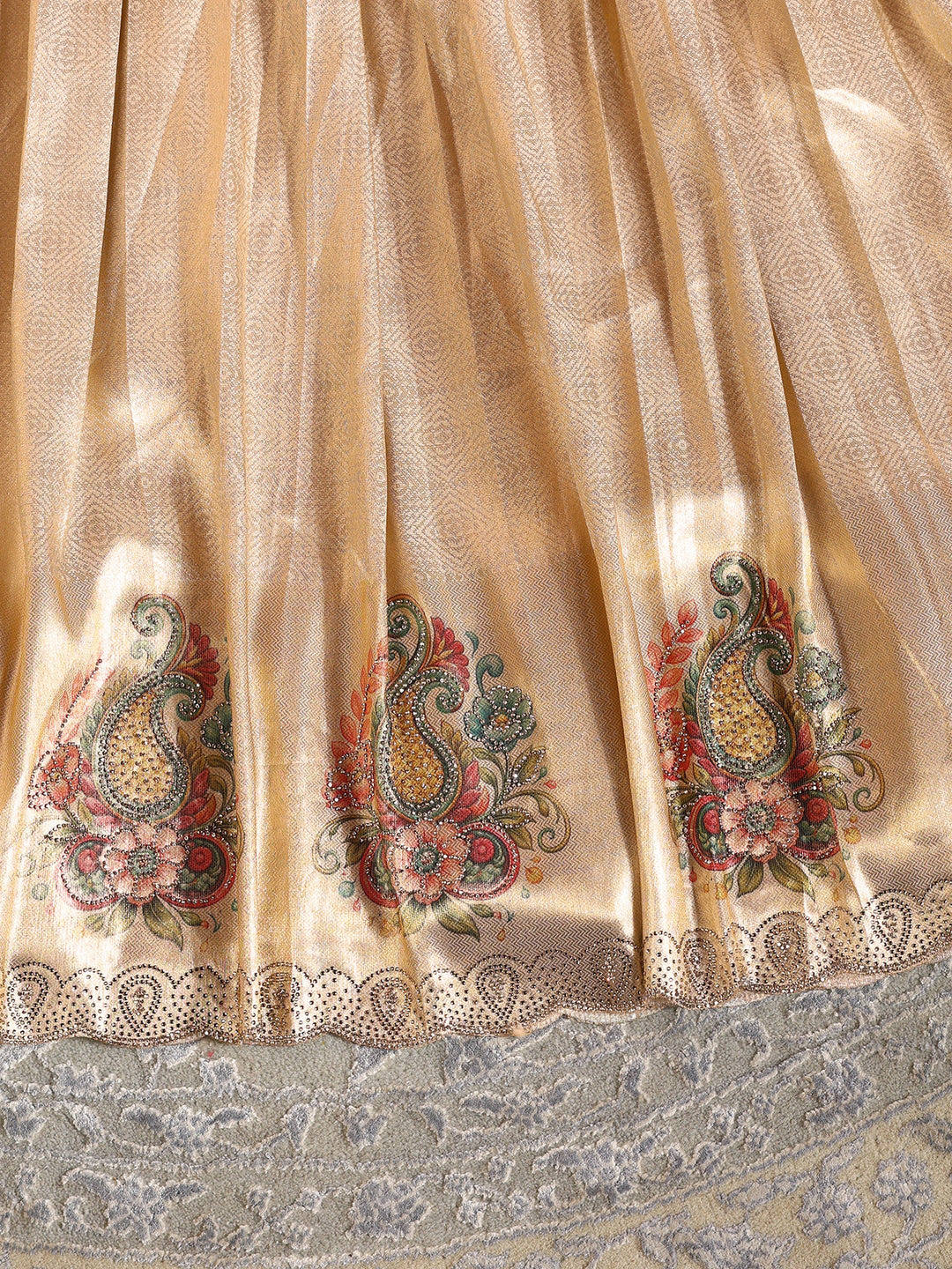  Libas Art Golden Embroidered Silk Blend Semi-Stitched Lehenga Choli 