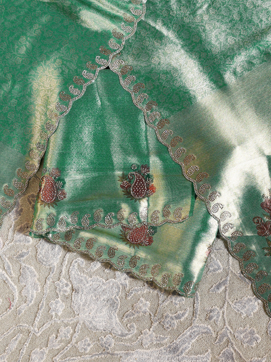  Libas Art Golden Embroidered Silk Blend Semi-Stitched Lehenga Choli 
