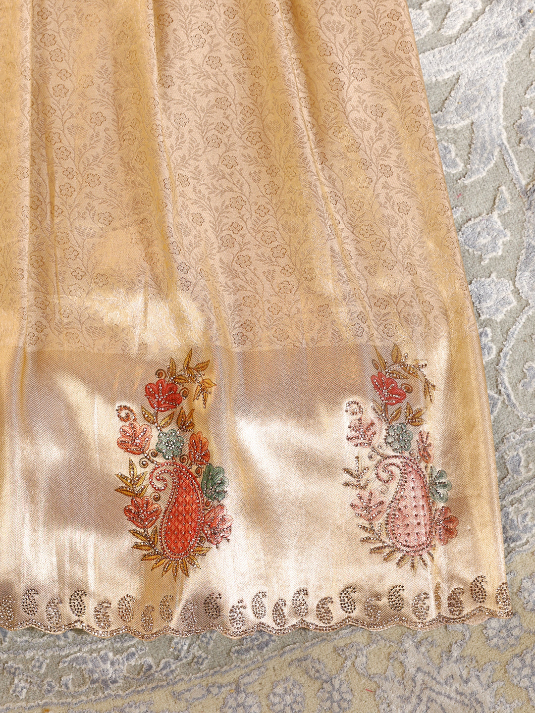  Libas Art Golden Embroidered Silk Blend Semi-Stitched Lehenga Choli 