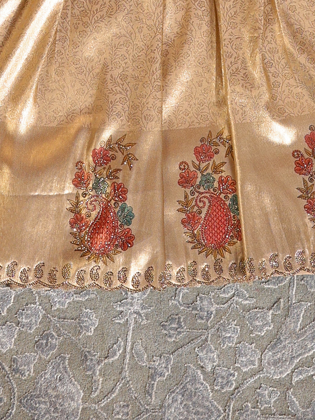  Libas Art Golden Embroidered Silk Blend Semi-Stitched Lehenga Choli 