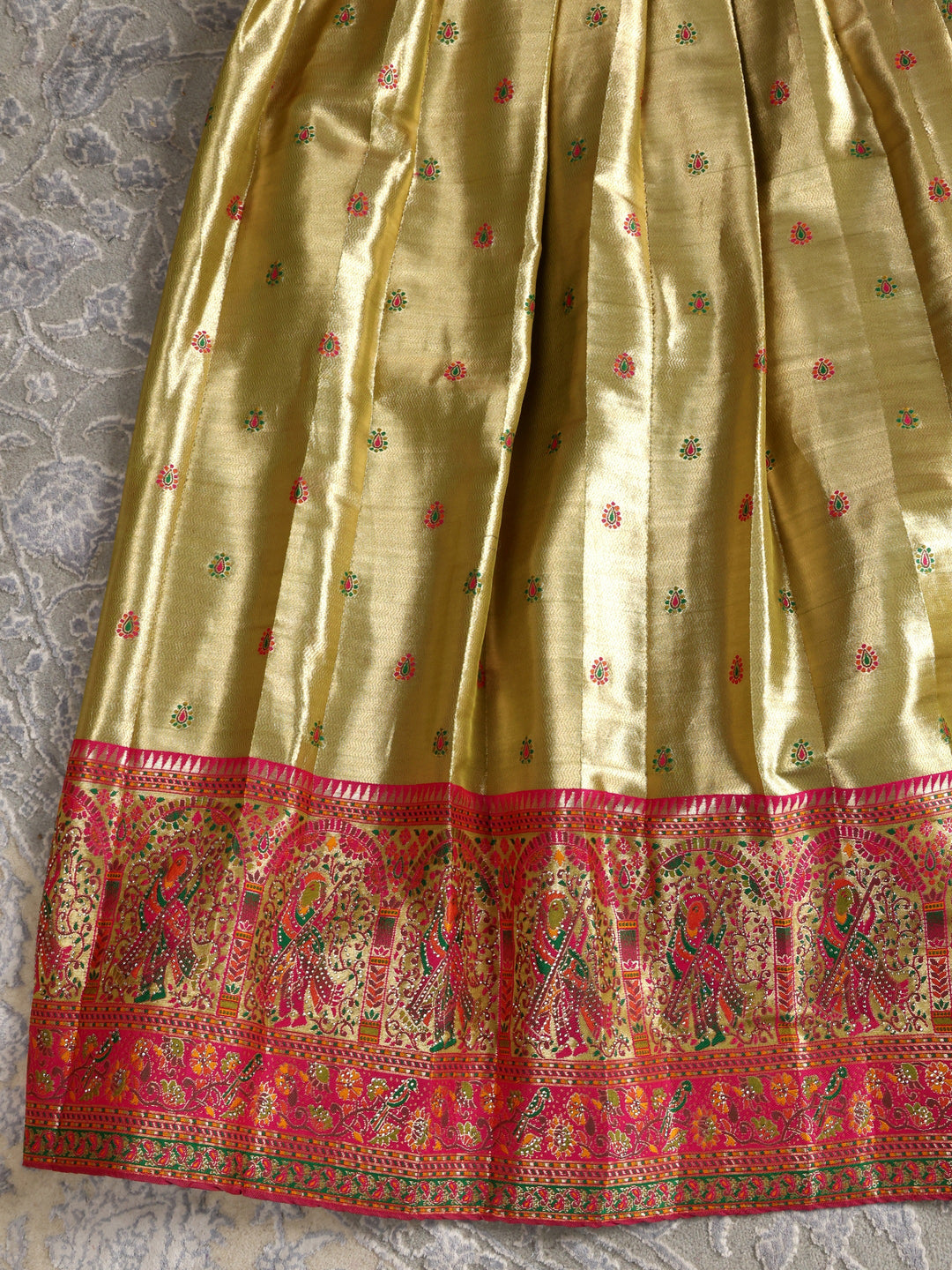  Libas Green Mughal Woven Design Silk Blend Semi-Stitched Lehenga Choli 