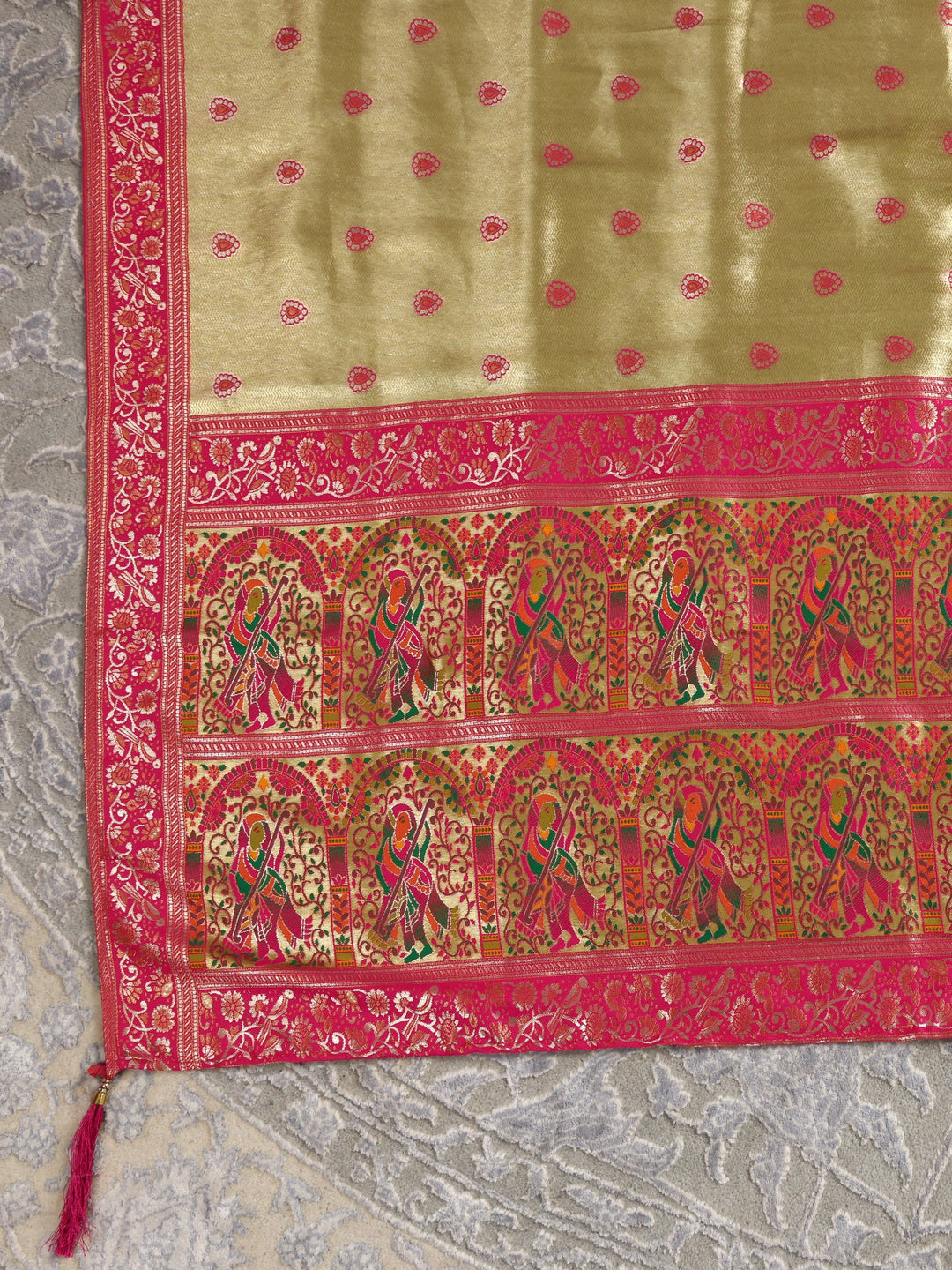  Libas Green Mughal Woven Design Silk Blend Semi-Stitched Lehenga Choli 