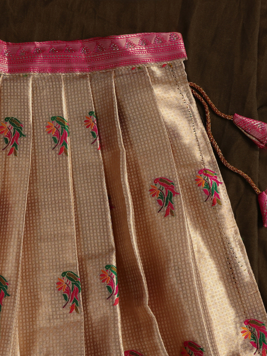  Libas Golden Woven Design Silk Blend Semi-Stitched Lehenga Choli 