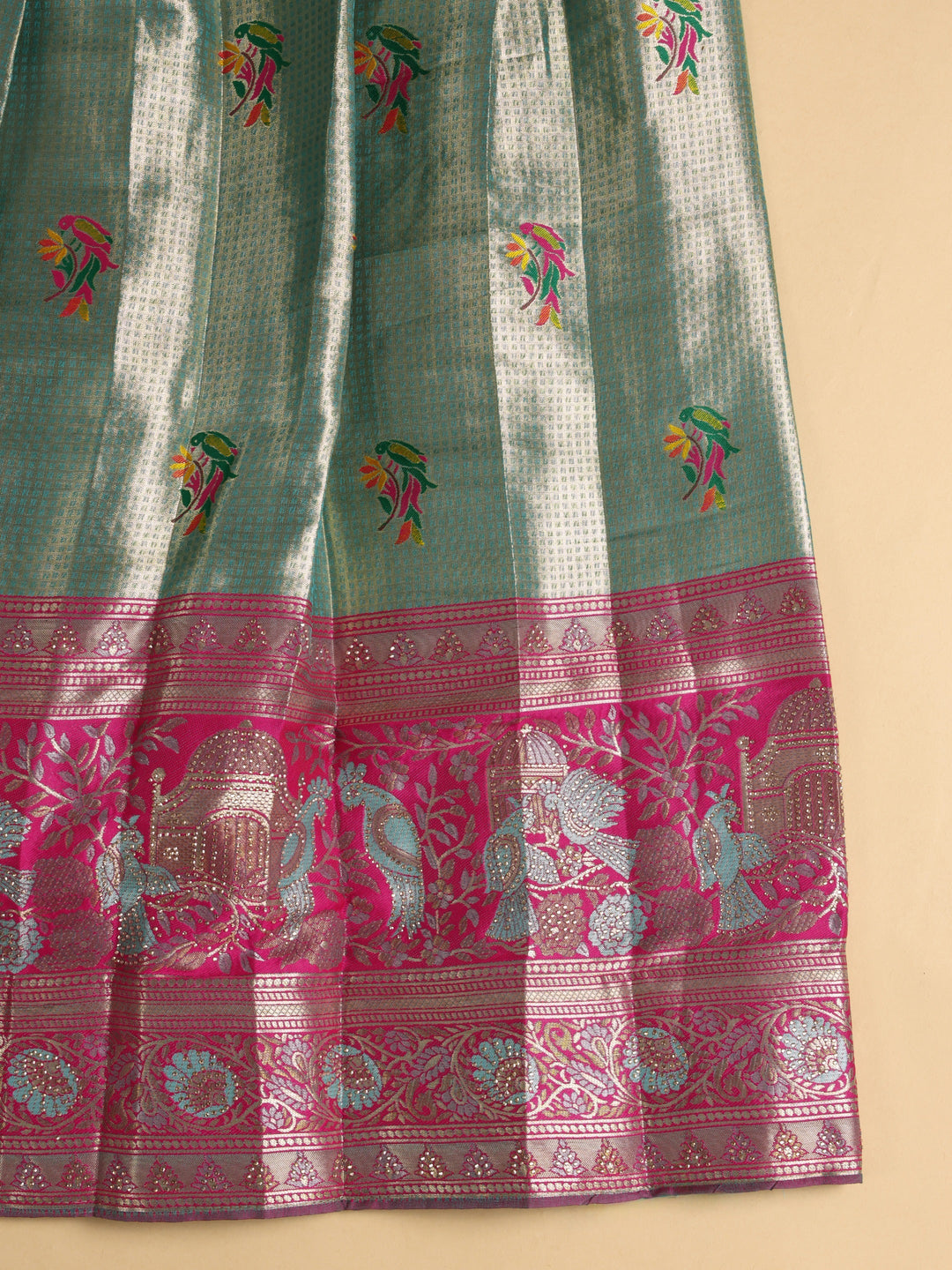  Libas Green Woven Design Silk Blend Semi-Stitched Lehenga Choli 