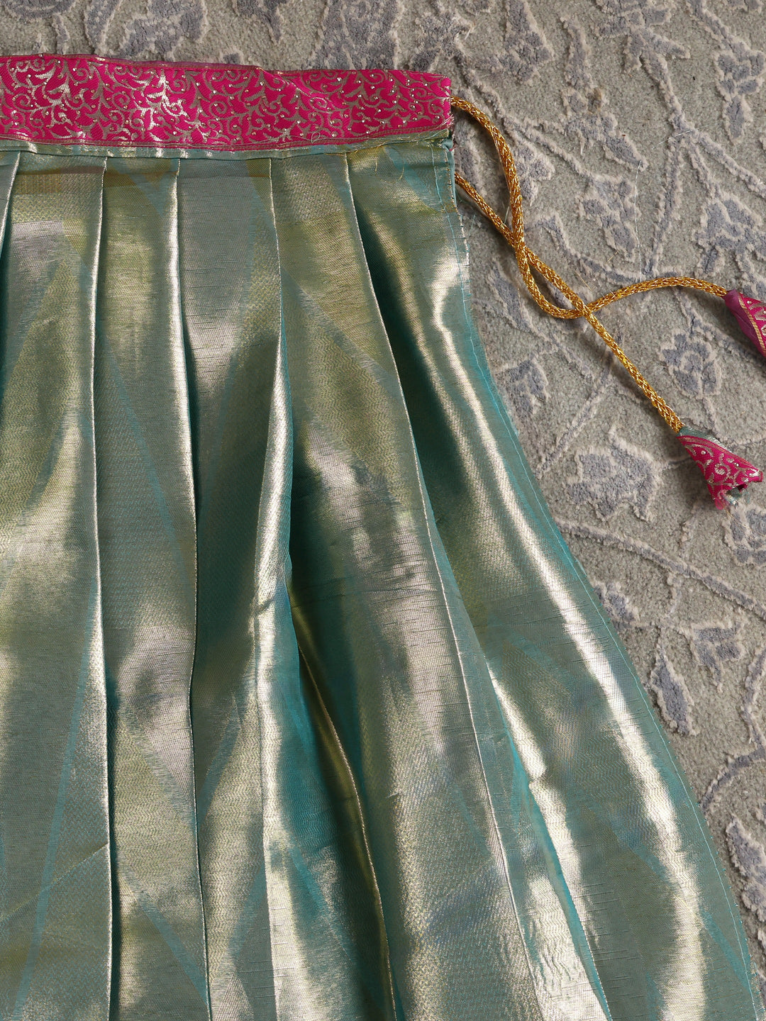  Libas Green Woven Design Silk Blend Semi-Stitched Lehenga Choli 