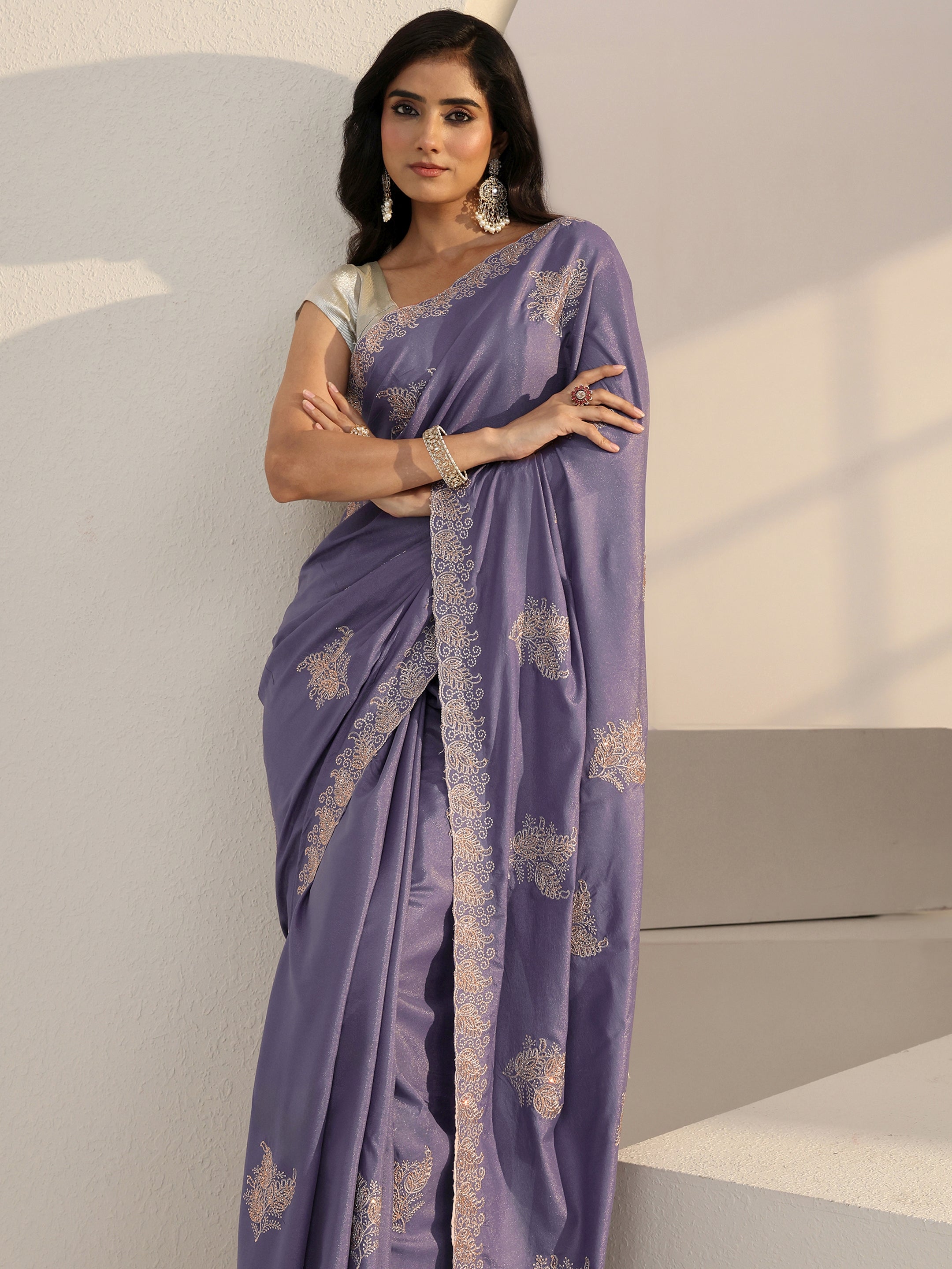 libas Lavender Floral Embellished Satin Saree-picture-45