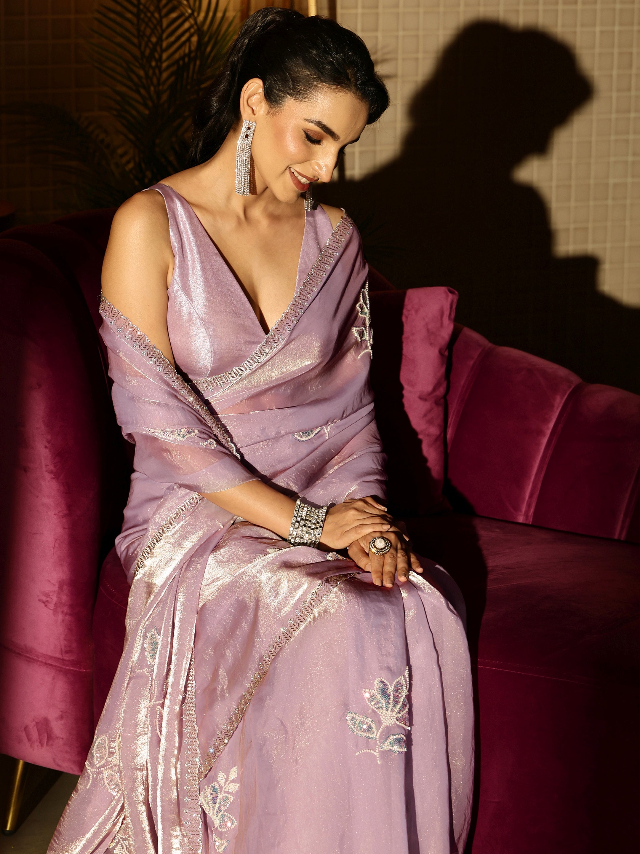Libas Lavender Floral Embellished Silk Blend Saree-picture-26