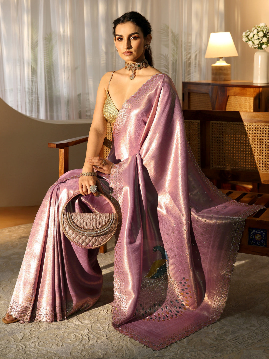  Lavender Silk Blend Saree with Embellished Border 