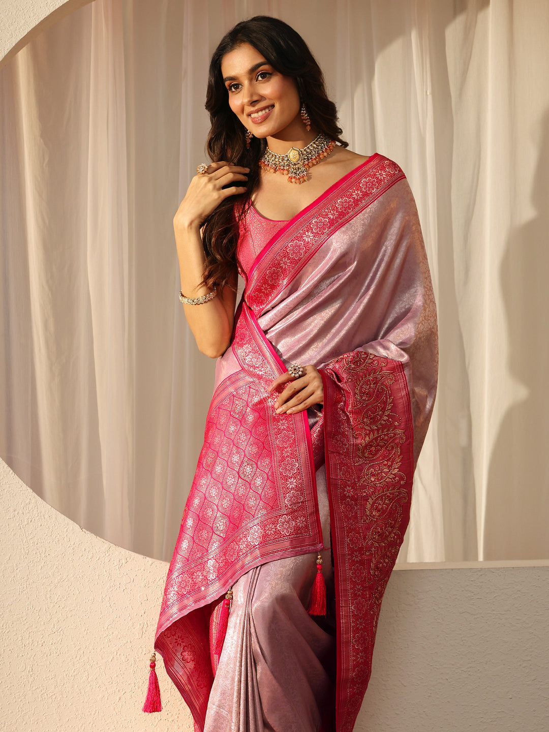  Lavender Silk Blend Saree with Woven Border 