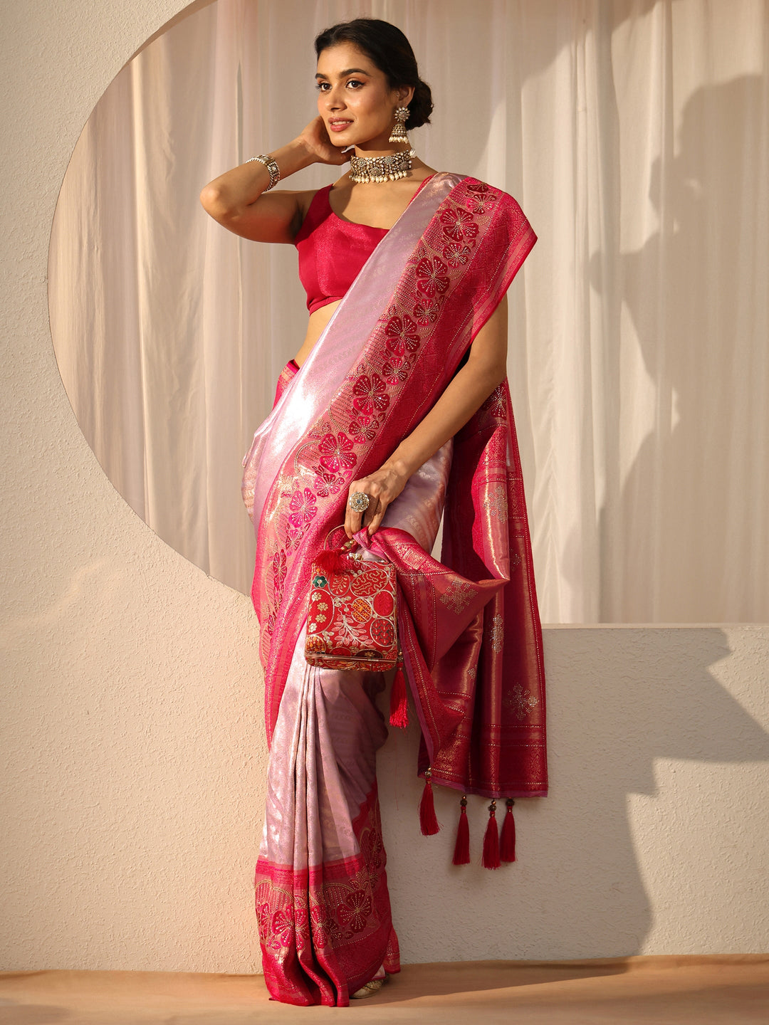  Lavender Silk Blend Saree with Woven Border 
