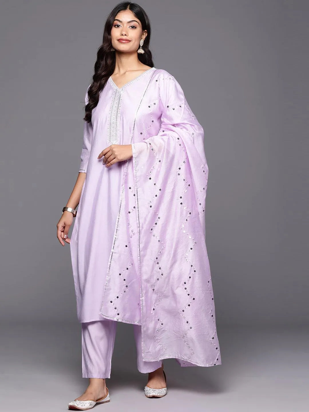 libas Lavender Yoke Design Silk Blend Straight Suit With Dupatta-picture-67