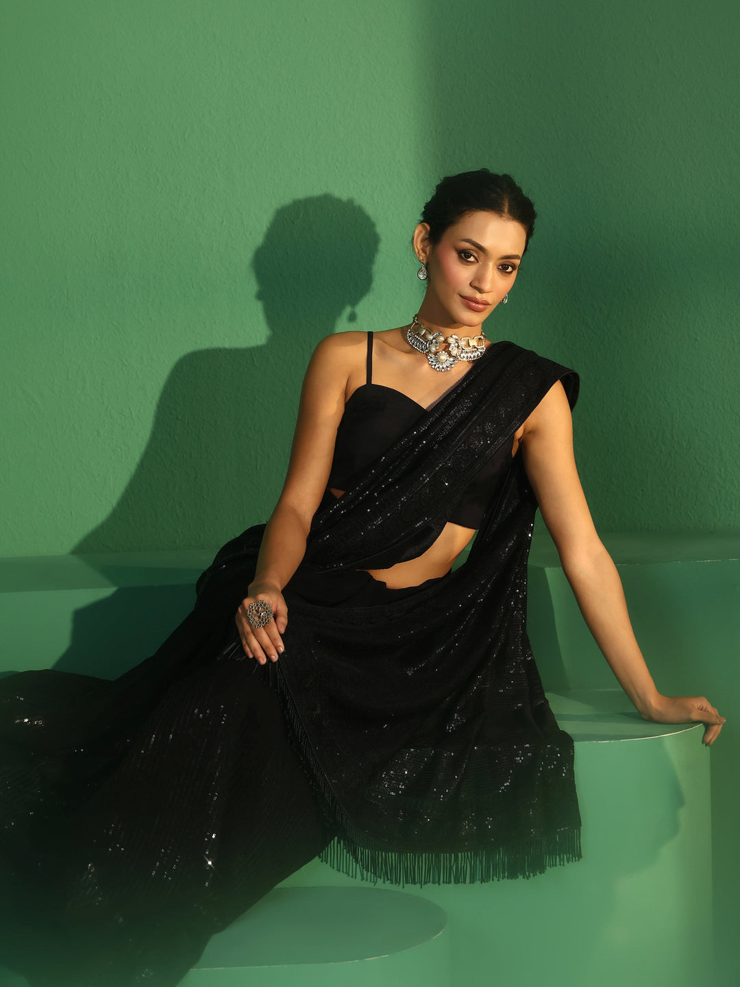 Libas Art Black Sequin Embellished Georgette Saree 