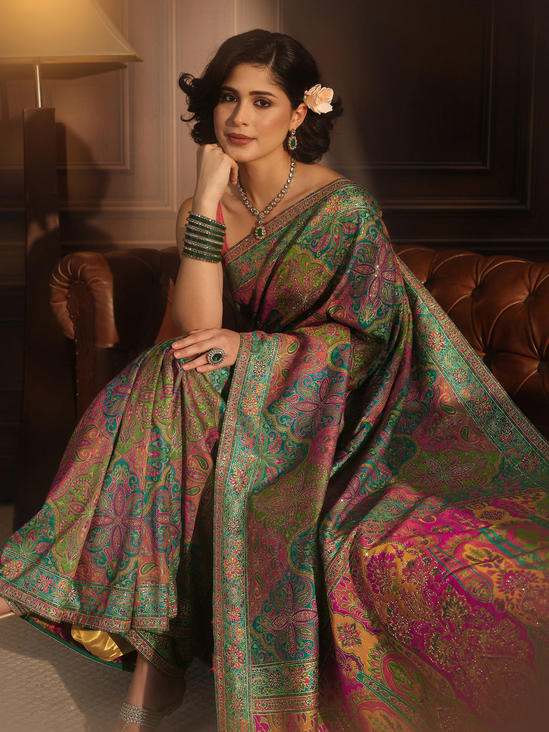 Libas Art Blue Ethnic Woven Design Silk Blend Saree