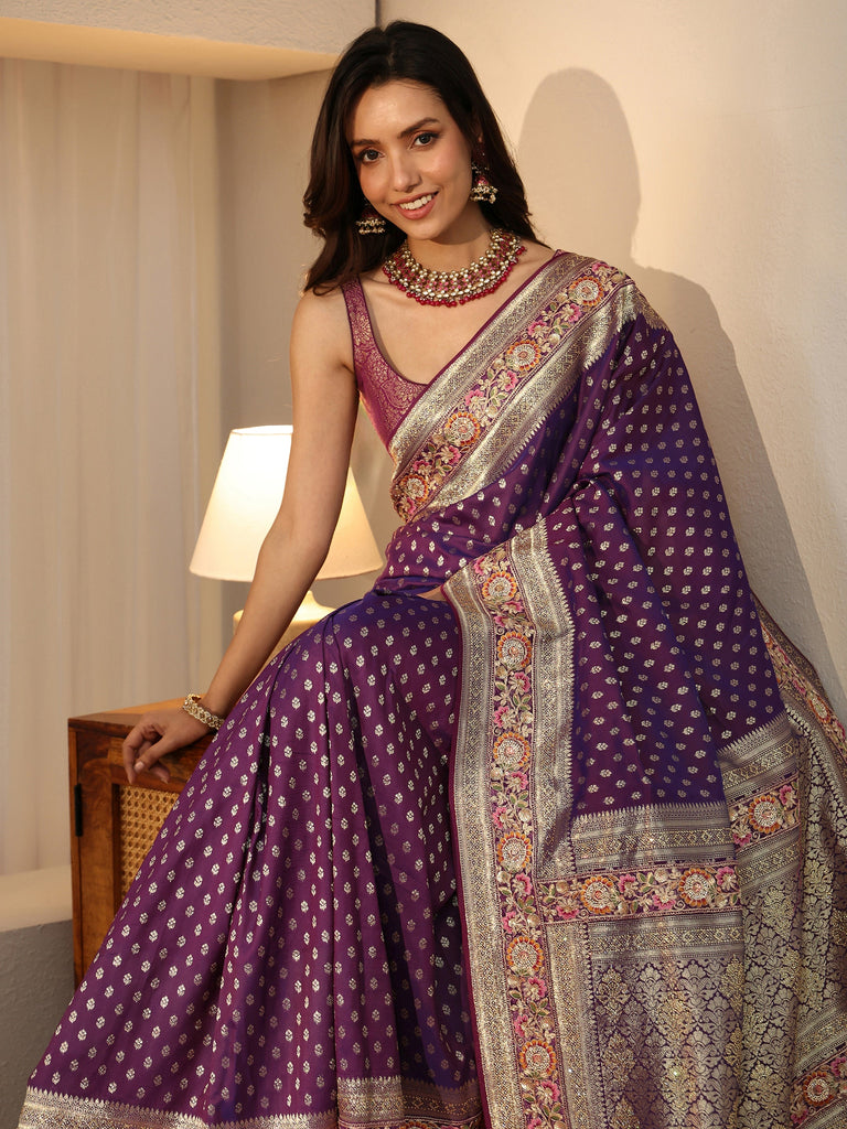 Libas Art Dark Purple Silk Blend Saree