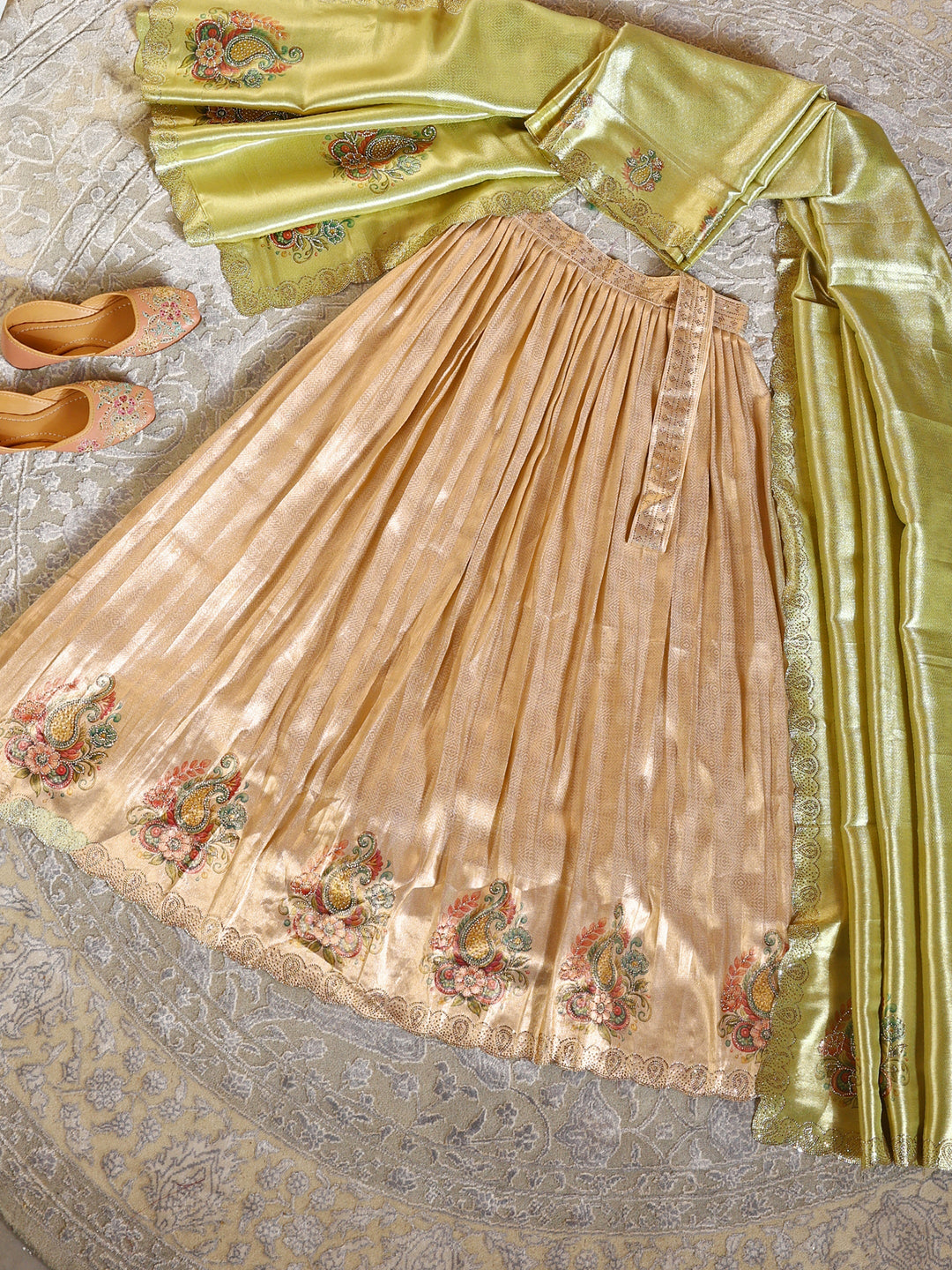 Libas Art Golden Embroidered Silk Blend Semi-Stitched Lehenga Choli